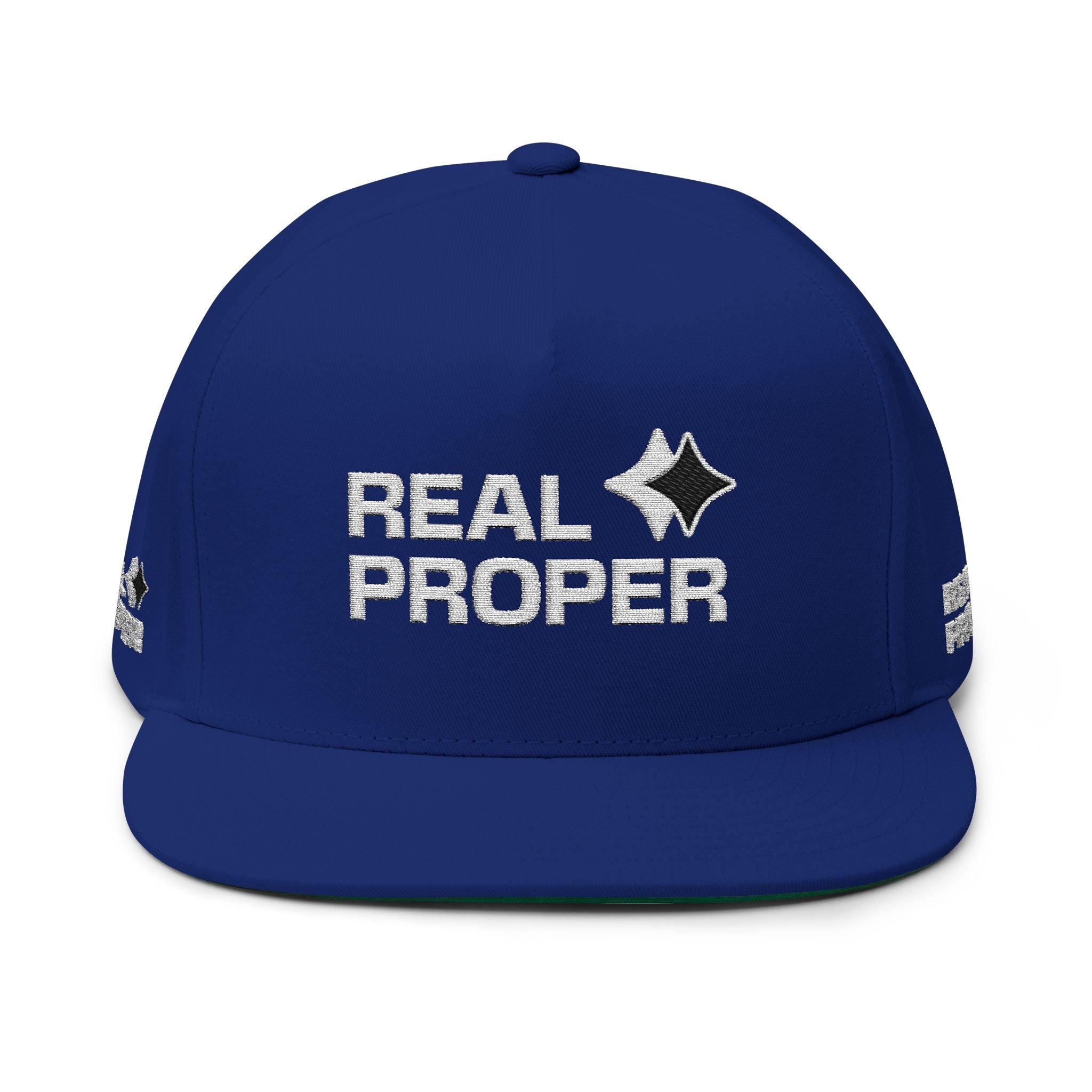 Real Proper Embroidered Flat Bill Cap – White Snapback Hat