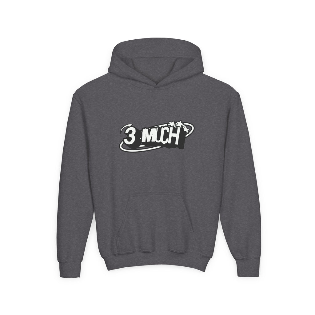 Youth Hoodie — Retro '3 MUCH'Style Graphic Pullover