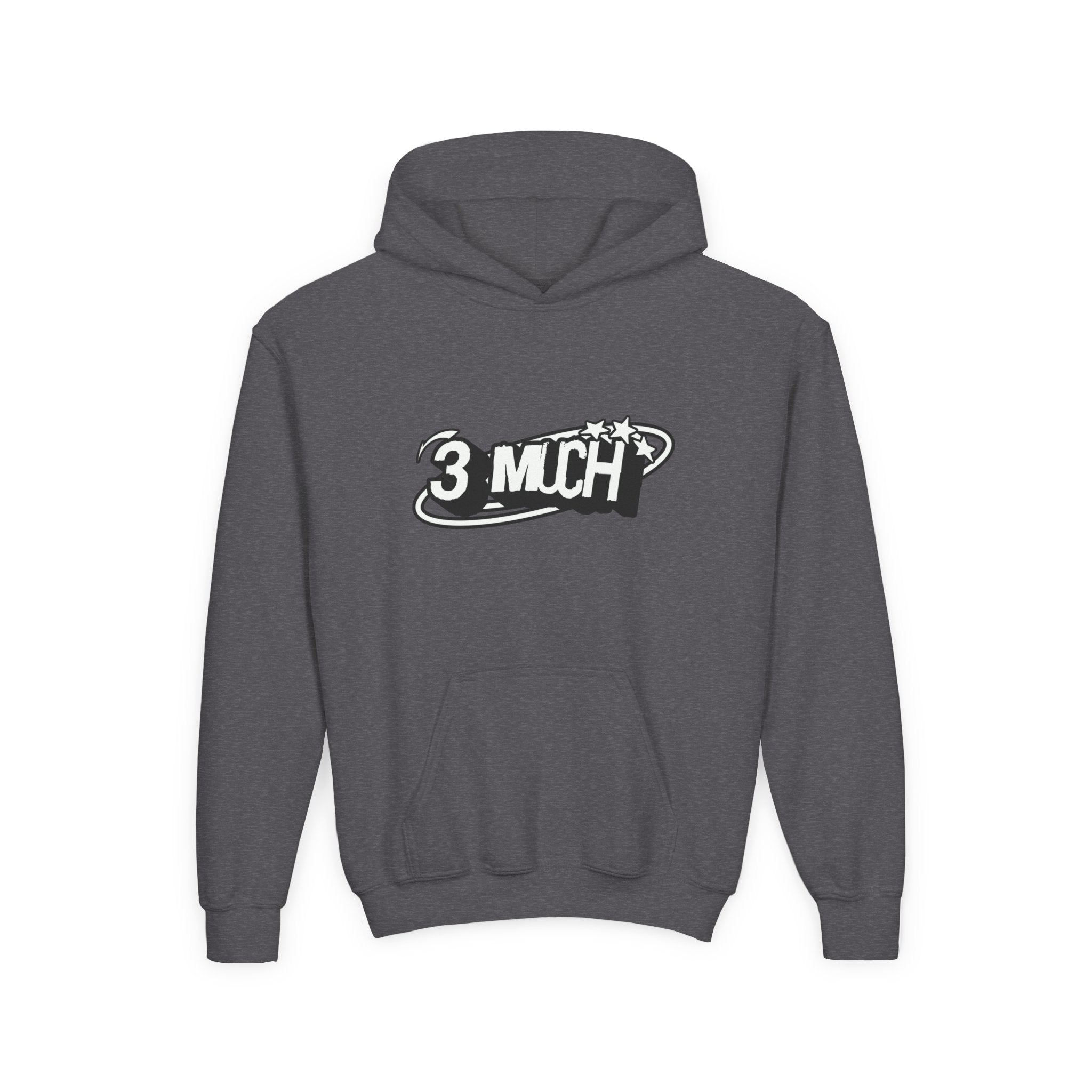 Youth Hoodie — Retro '3 MUCH'Style Graphic Pullover