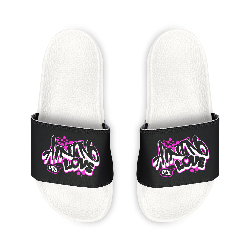 Men's Slide Sandals — Black Strap with NO LOVE Graffiti "Aint love design" Design
