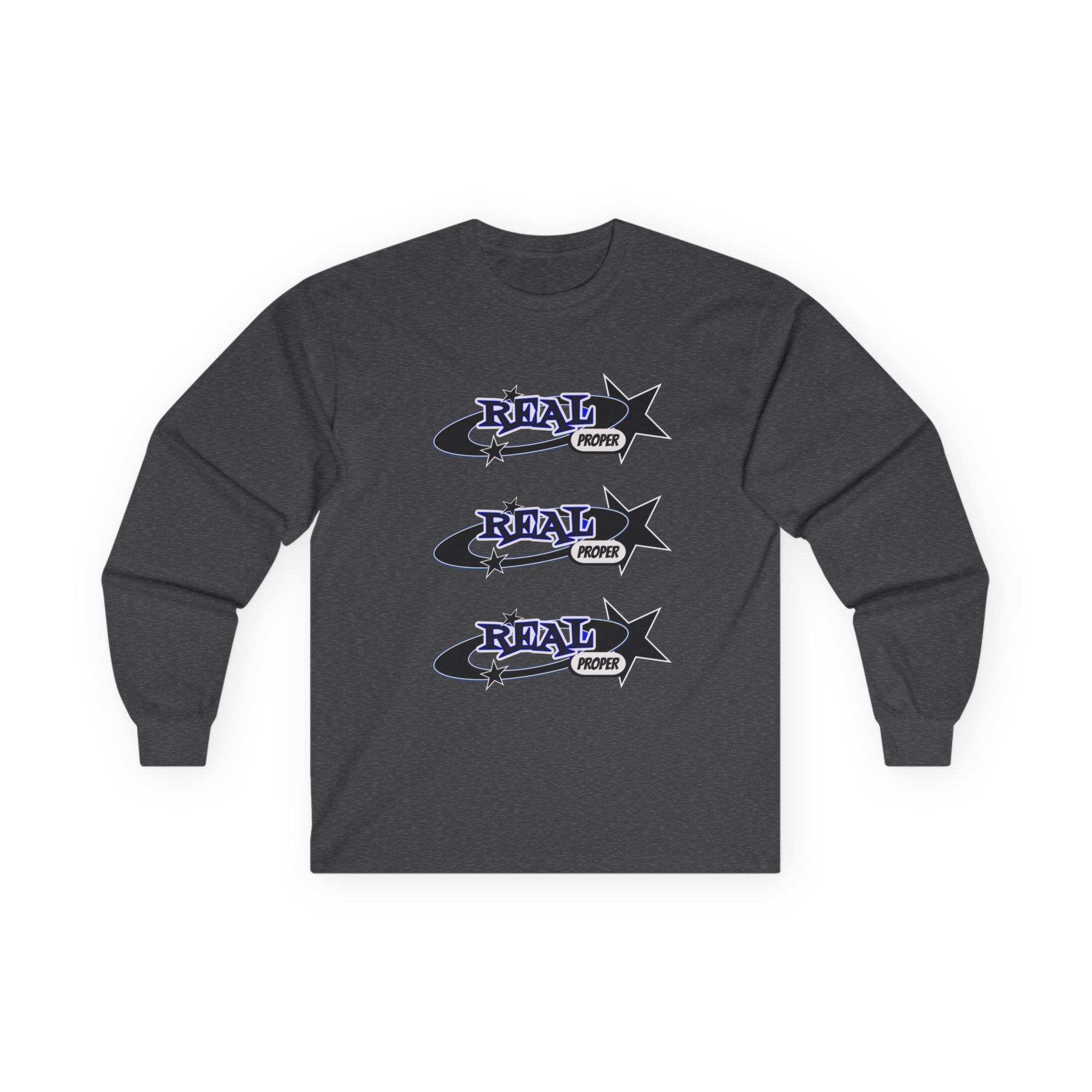 "Real Proper" Graphic Long Sleeve Tee — Retro Star Logo