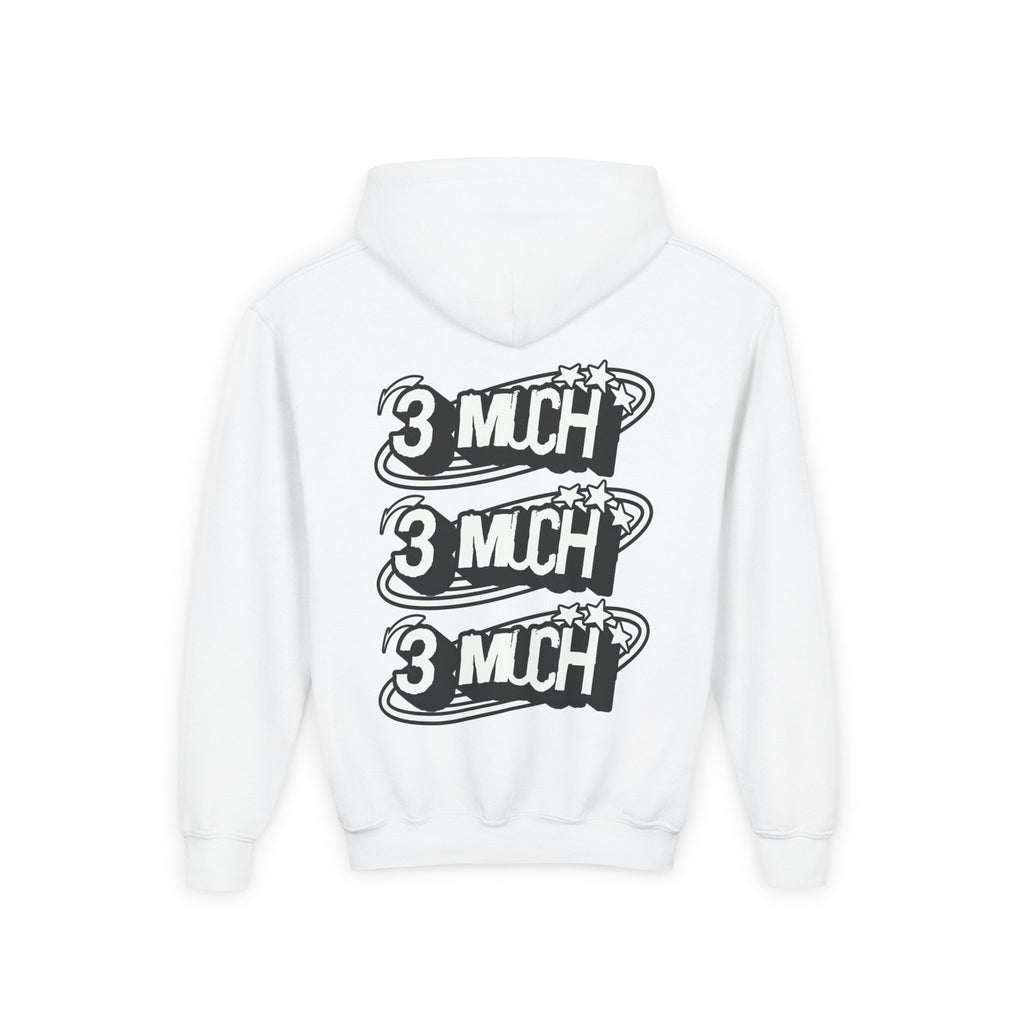 Youth Hoodie — Retro '3 MUCH'Style Graphic Pullover