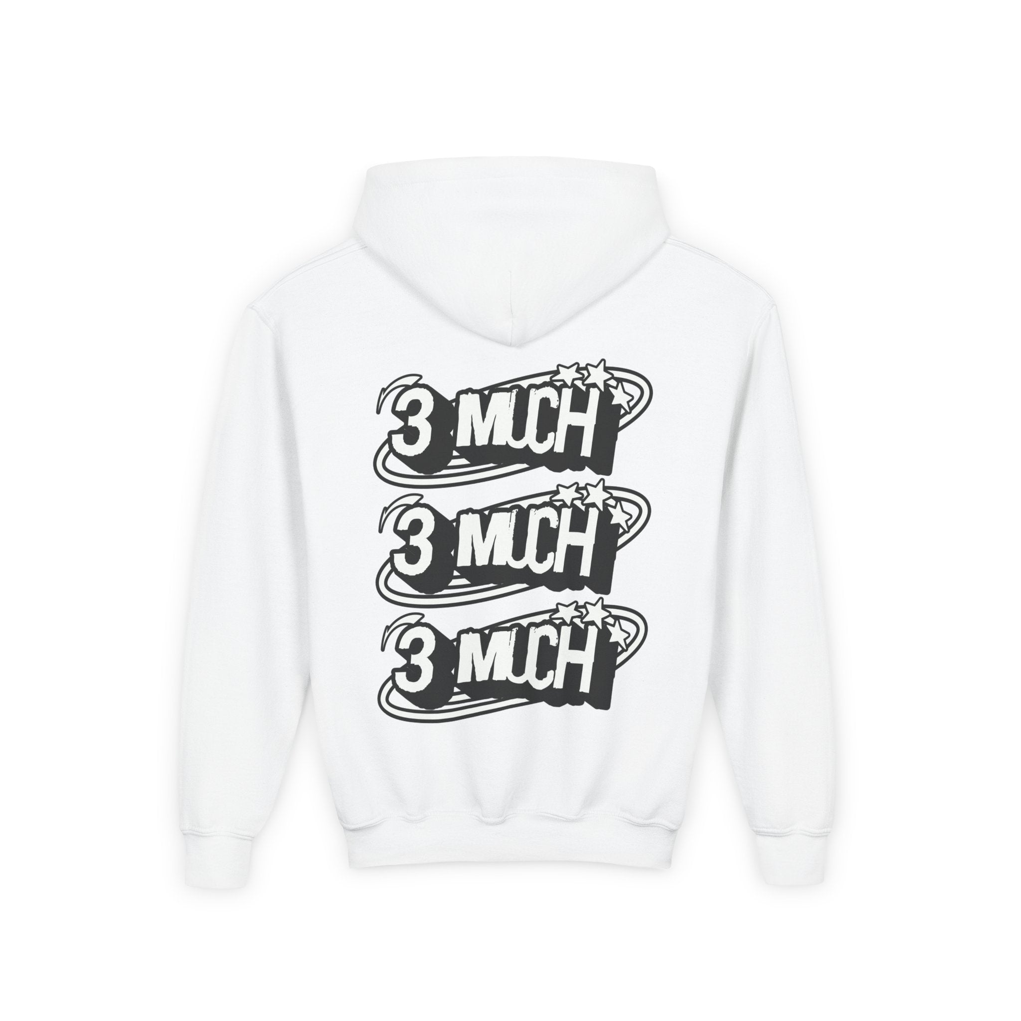 Youth Hoodie — Retro '3 MUCH'Style Graphic Pullover