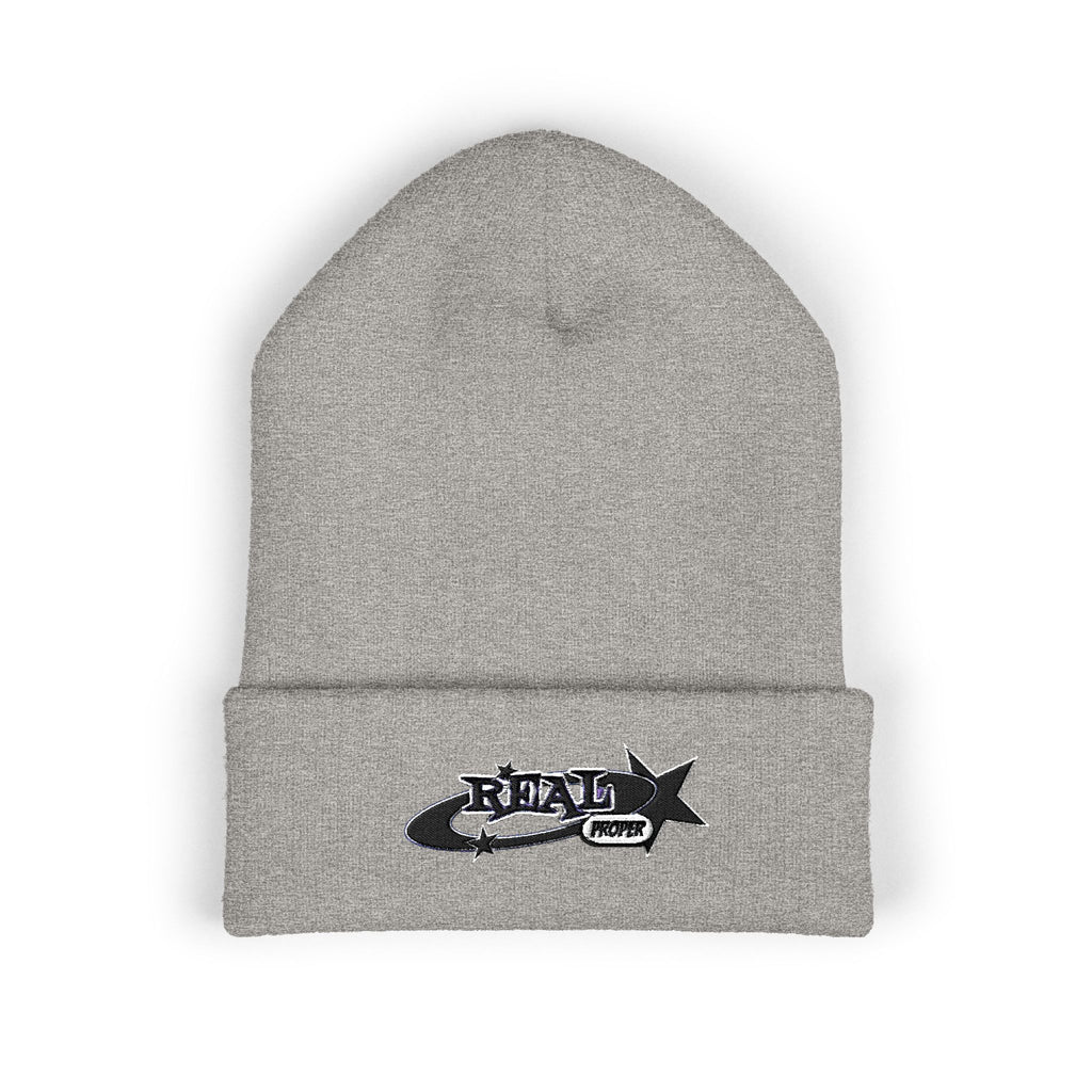Embroidered 'Real Properl' Star Cuffed Beanie — Classic Winter Knit Hat
