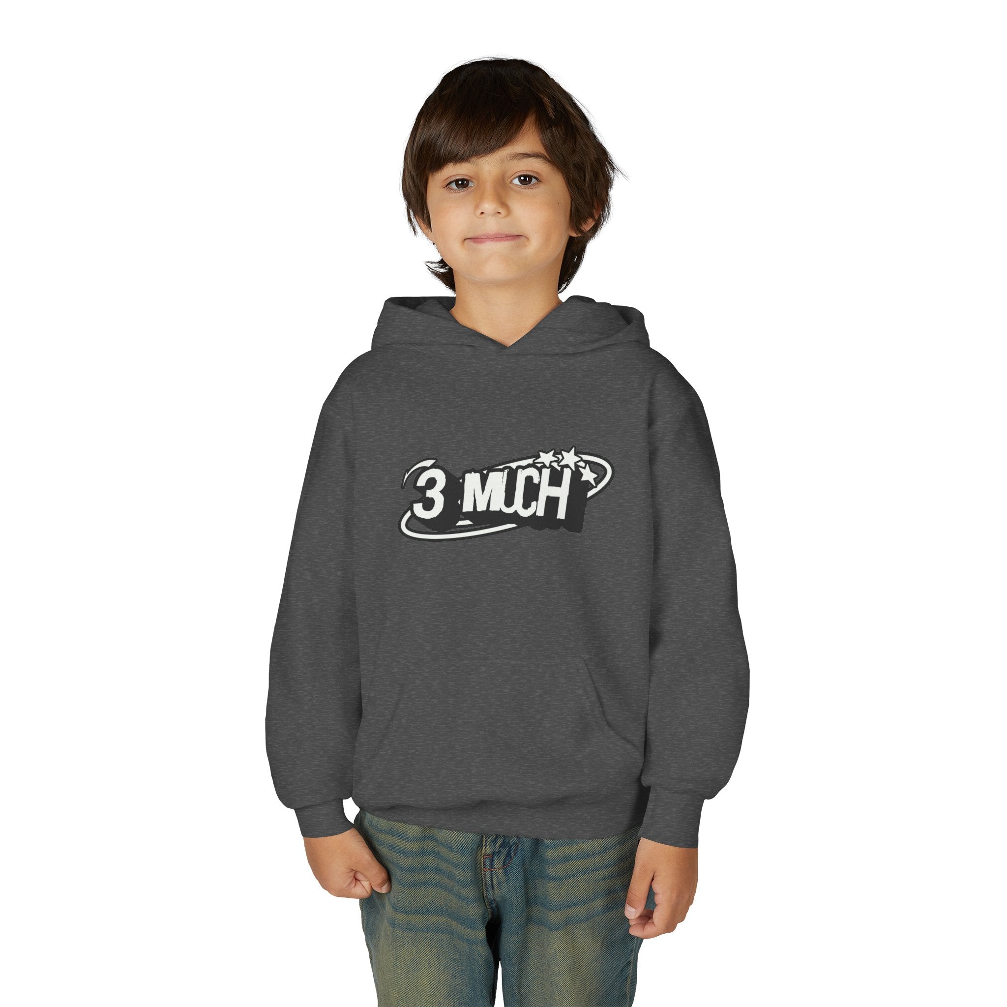 Youth Hoodie — Retro '3 MUCH'Style Graphic Pullover