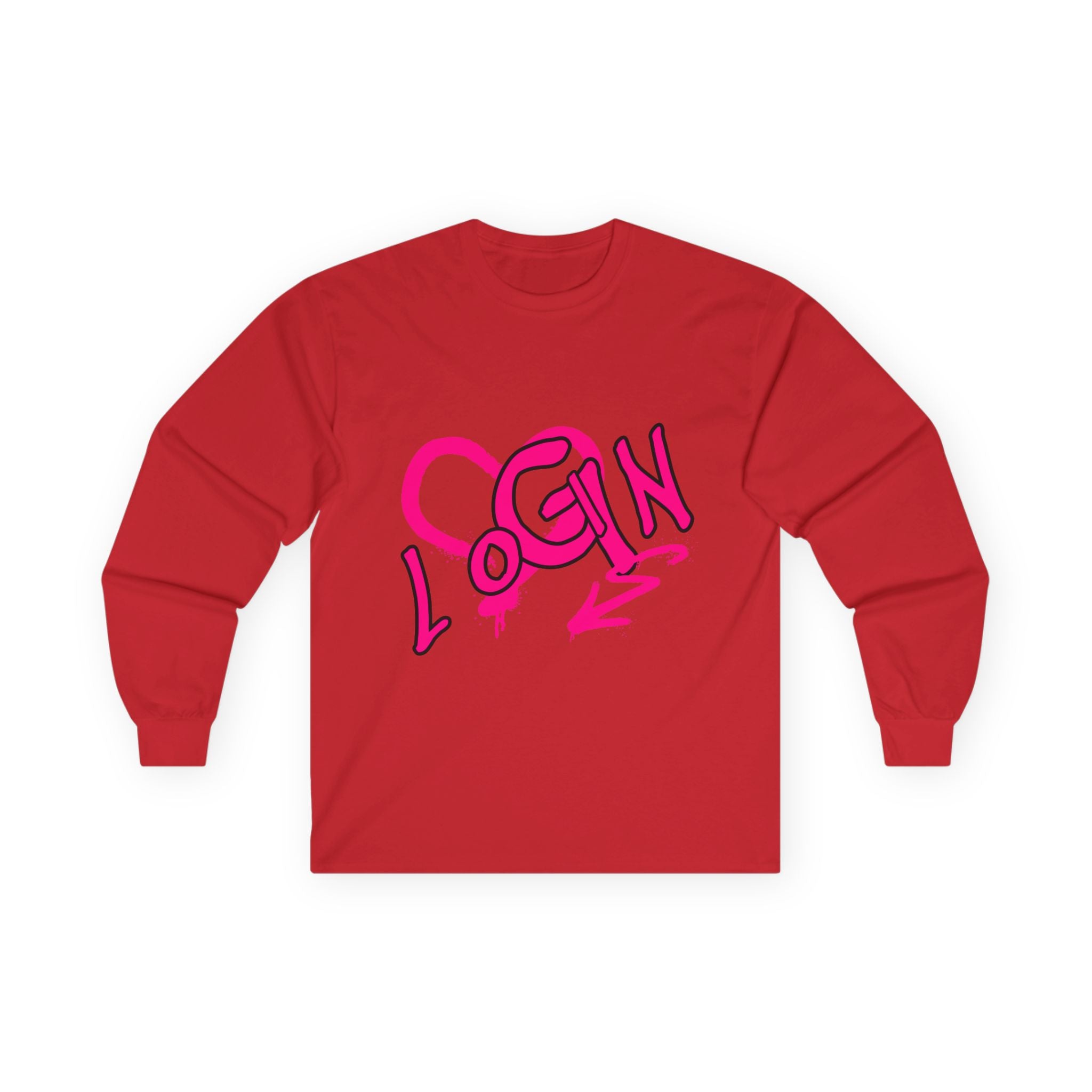 Long Sleeve Tee — Pink Graffiti "LOGIN" Heart Design
