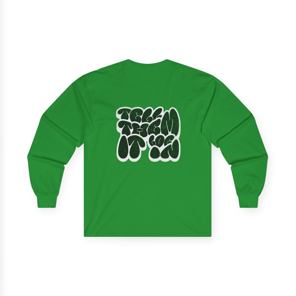 Long Sleeve "LOG IT IN" Tee — Retro Pebble Typography Graphic