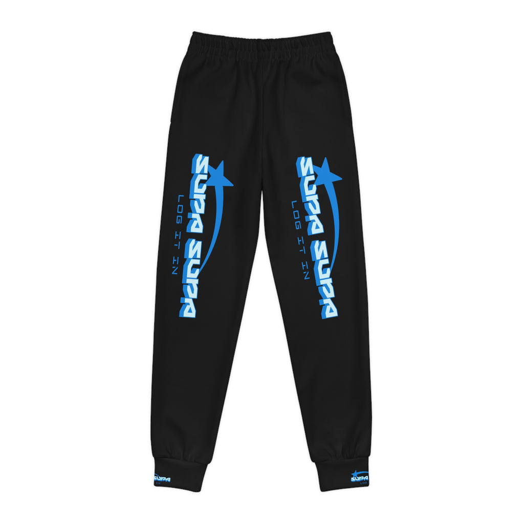 Youth Joggers - Blue Retro 'SUPA SUPA' Logo Streetwear Sweatpants