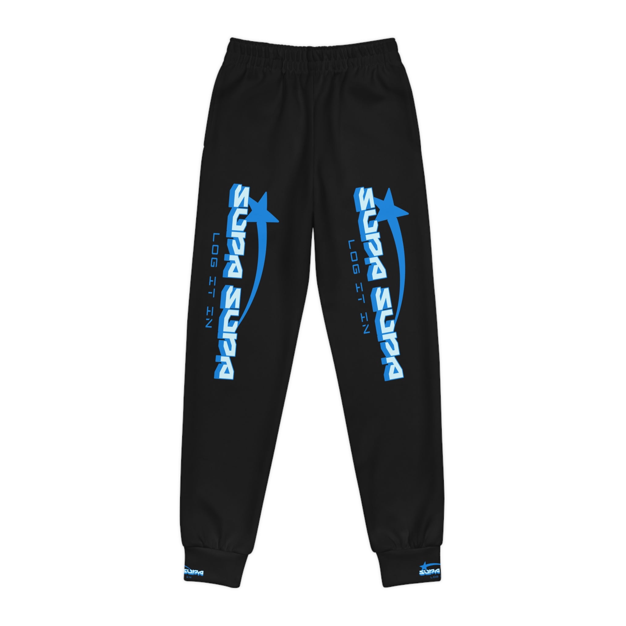 Youth Joggers - Blue Retro 'SUPA SUPA' Logo Streetwear Sweatpants