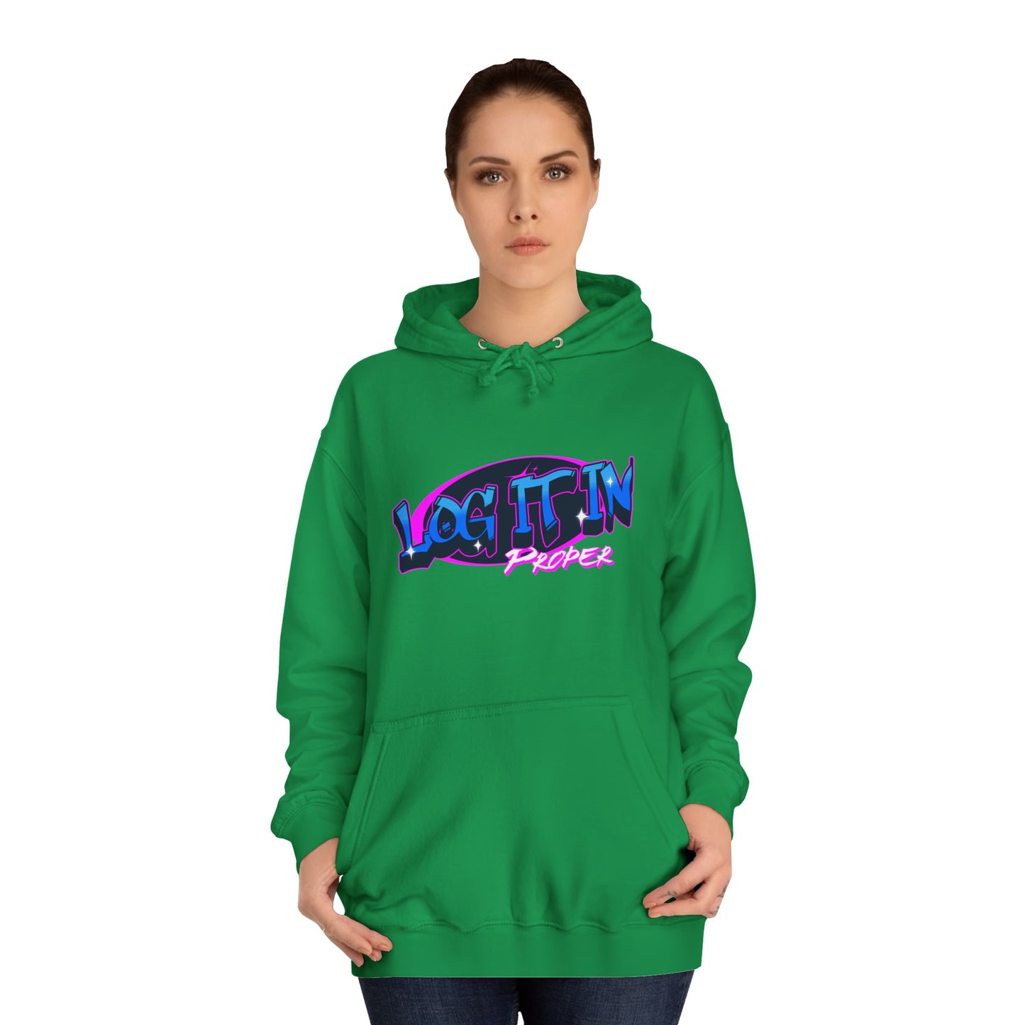 Vibrant Hoodie - Log It In, Unisex Pullover, Cozy Sweatshirt, College Apparel, Gift for Students, Trendy Fashion