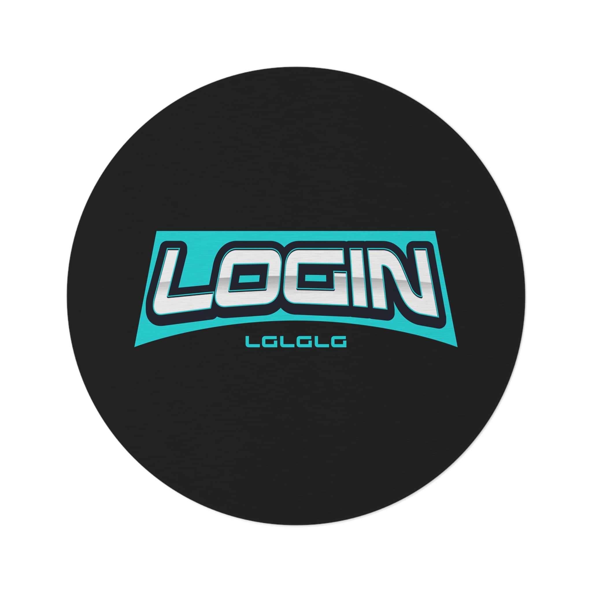 Round Rug — 'LOGIN' Gamer Logo Round Floor Mat, Teal & Black Gaming Room Accent