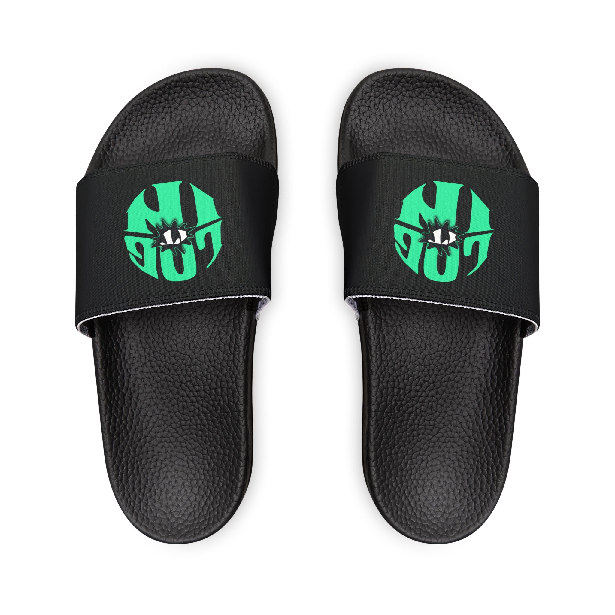 Slide Sandals — Women's White Removable-Strap Slides with Aqua Log it in