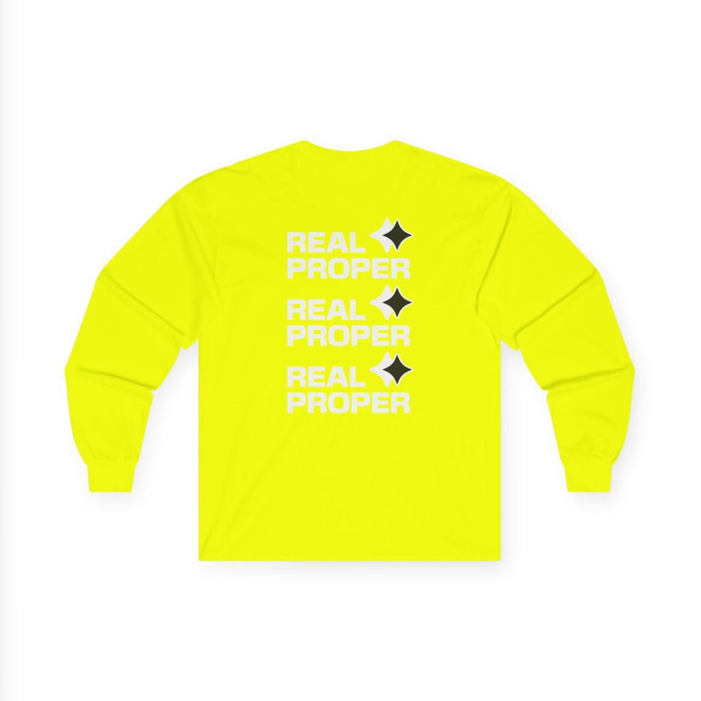 Long Sleeve Tee — "Real Proper" Minimal Graphic Cotton Shirt