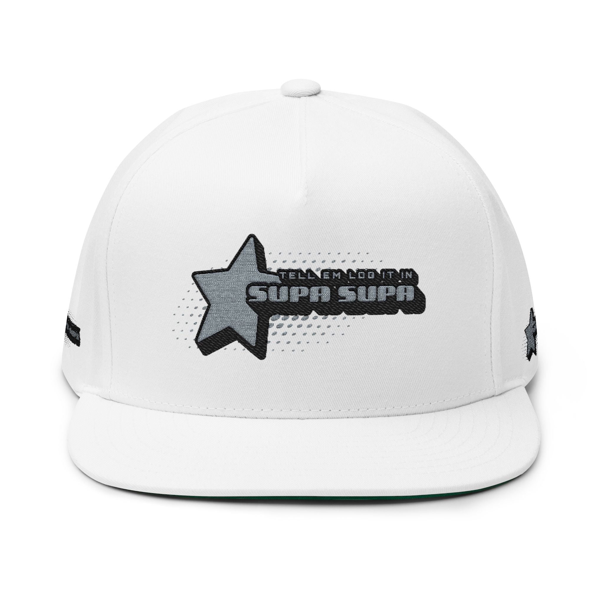 Embroidered Star Snapback Hat — 'Supa Supa' Retro Logo Flat-Bill Cap