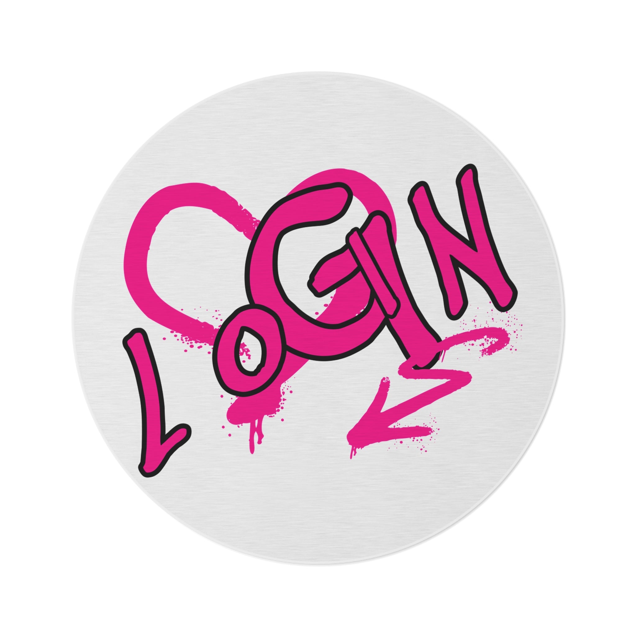 Round Rug — Pink Graffiti "LOGIN" Heart Accent Rug