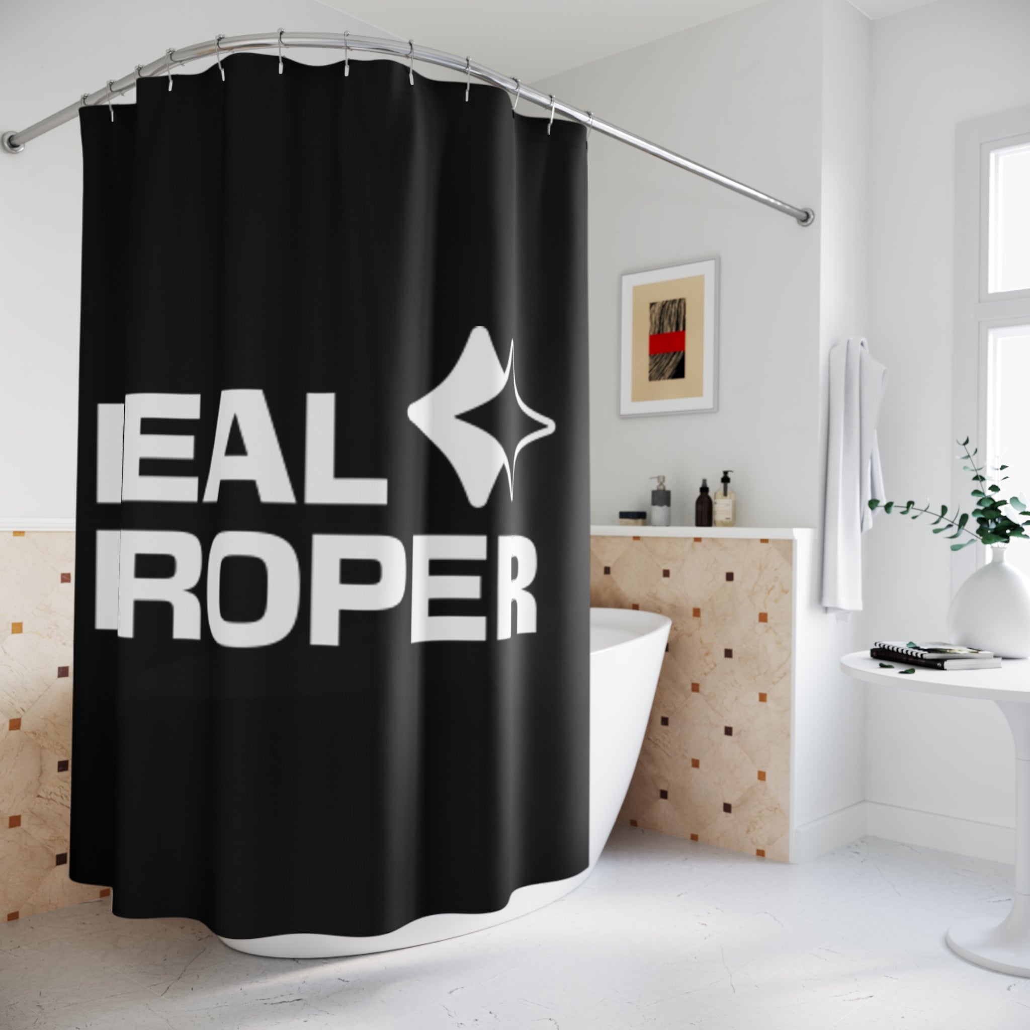 Real Proper Shower Curtain — Bold Black Graphic Bathroom Decor