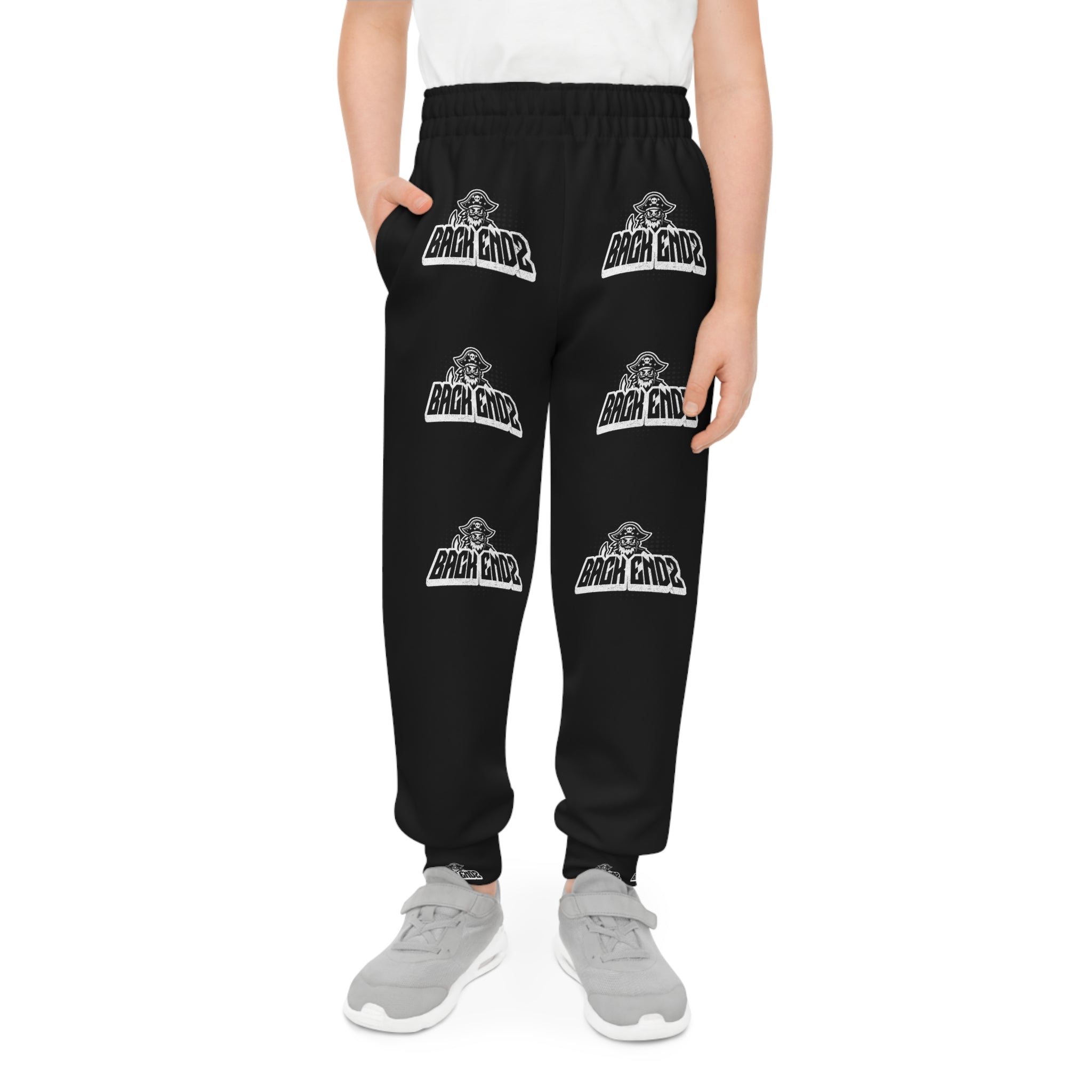 Youth Joggers — Black 'Back Endz' Logo All-Over Print Sweatpants