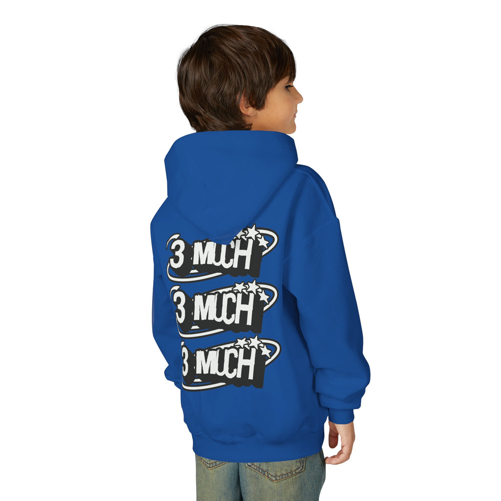 Youth Hoodie — Retro '3 MUCH'Style Graphic Pullover