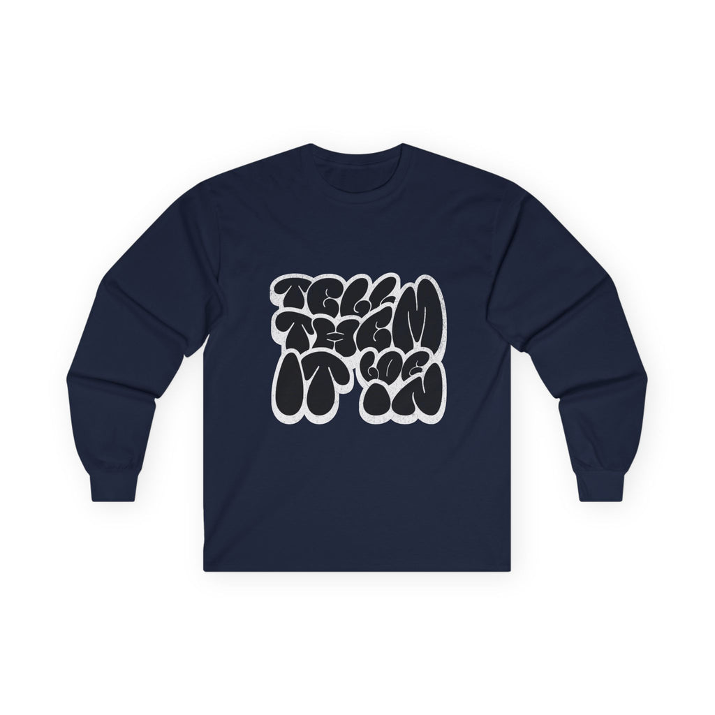 Long Sleeve "LOG IT IN" Tee — Retro Pebble Typography Graphic