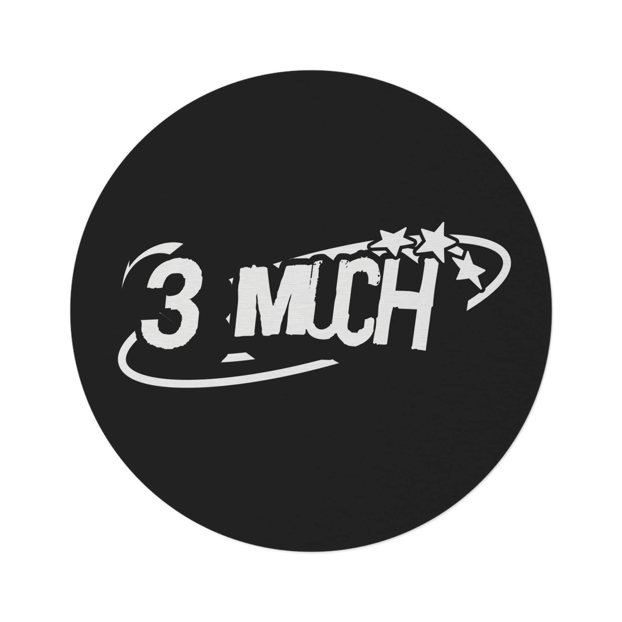 Round Rug — '3 MUCH' Retro Swirl Logo Floor Mat