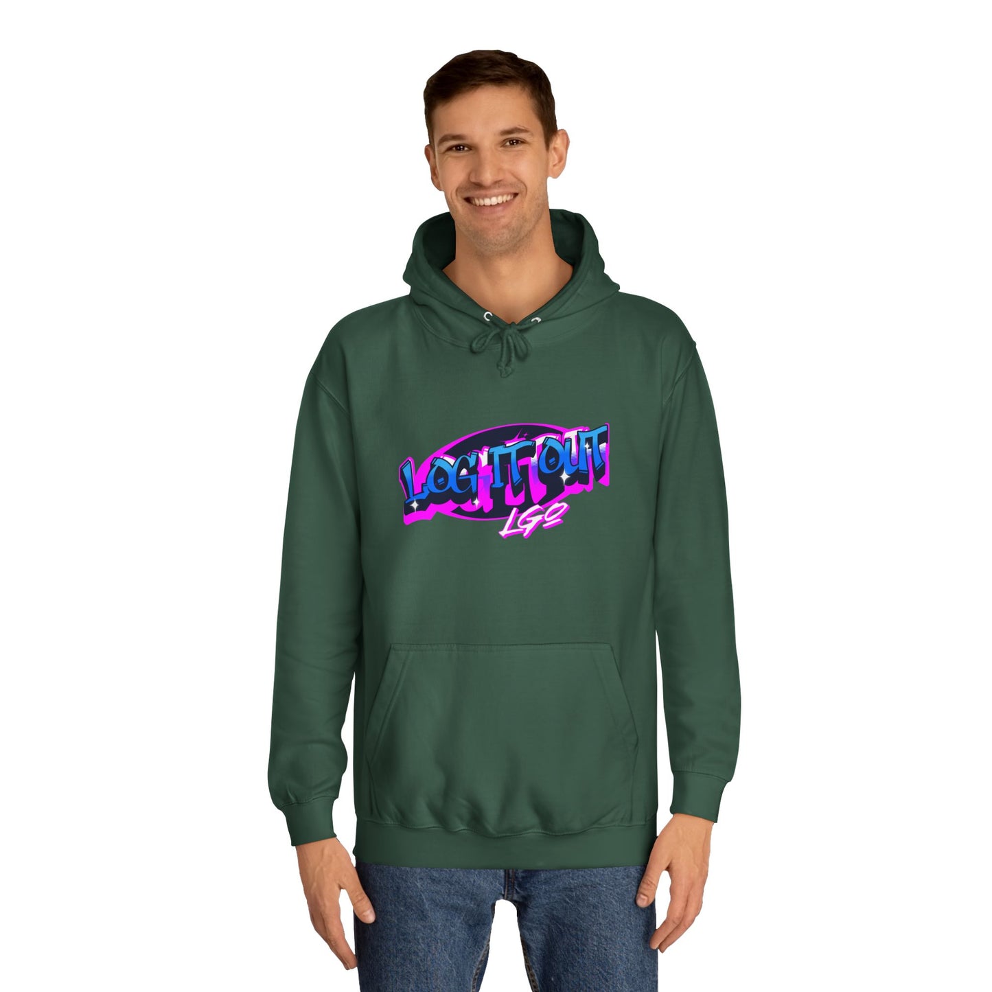 Vibrant Graffiti"Log it out"Hoodie, Unisex Fashion, Casual Wear, Student Apparel, Street Style, Gift for Graduates
