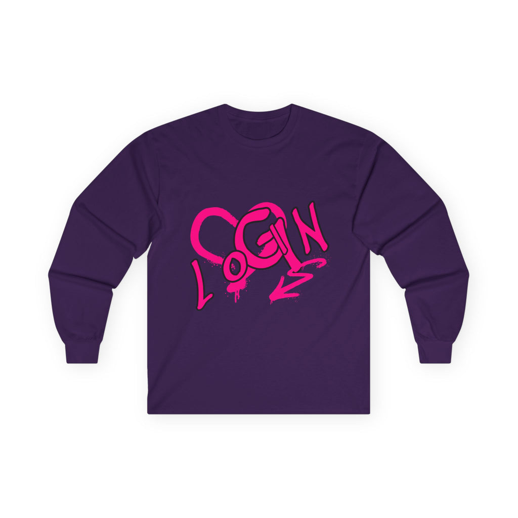 Long Sleeve Tee — Pink Graffiti "LOGIN" Heart Design