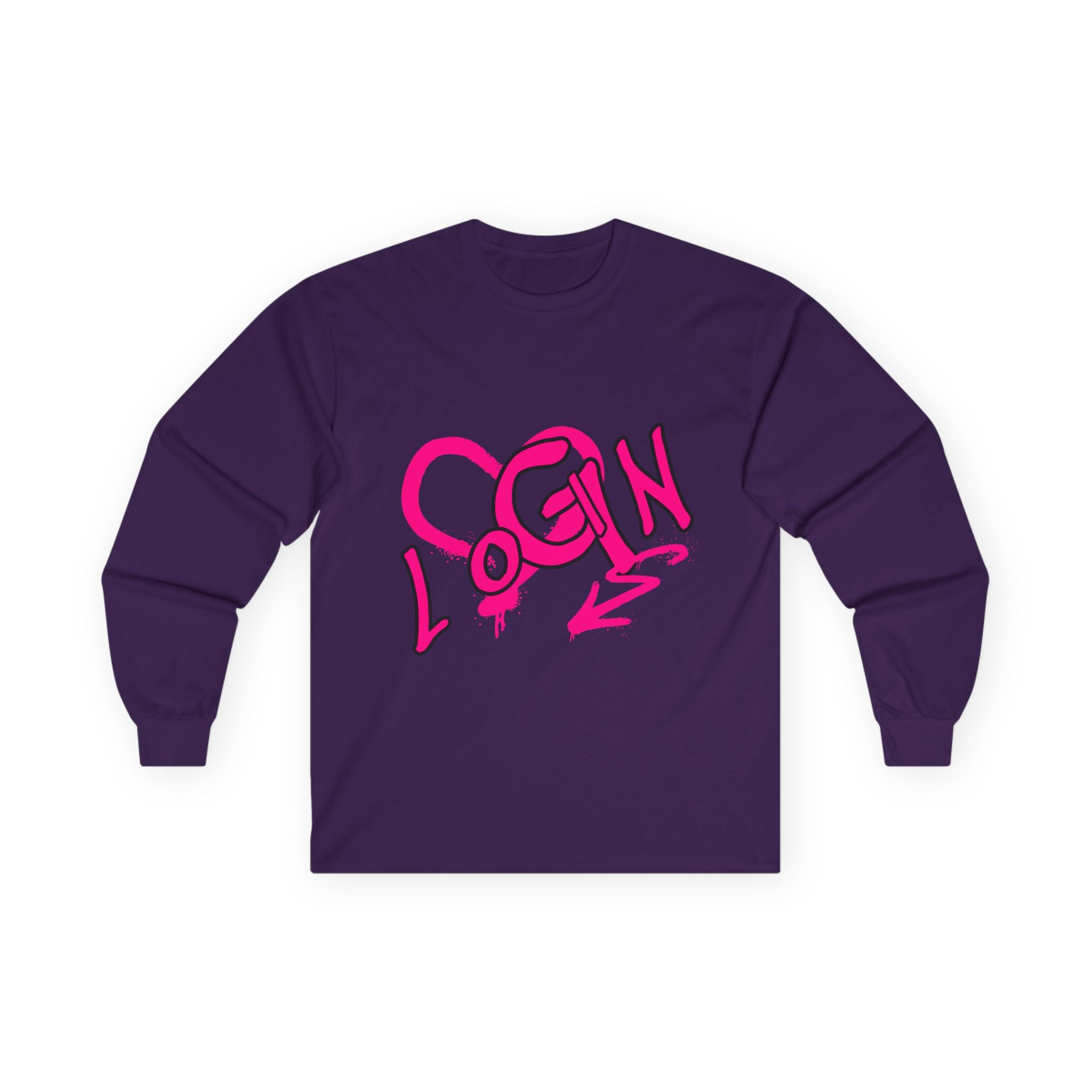 Long Sleeve Tee — Pink Graffiti "LOGIN" Heart Design