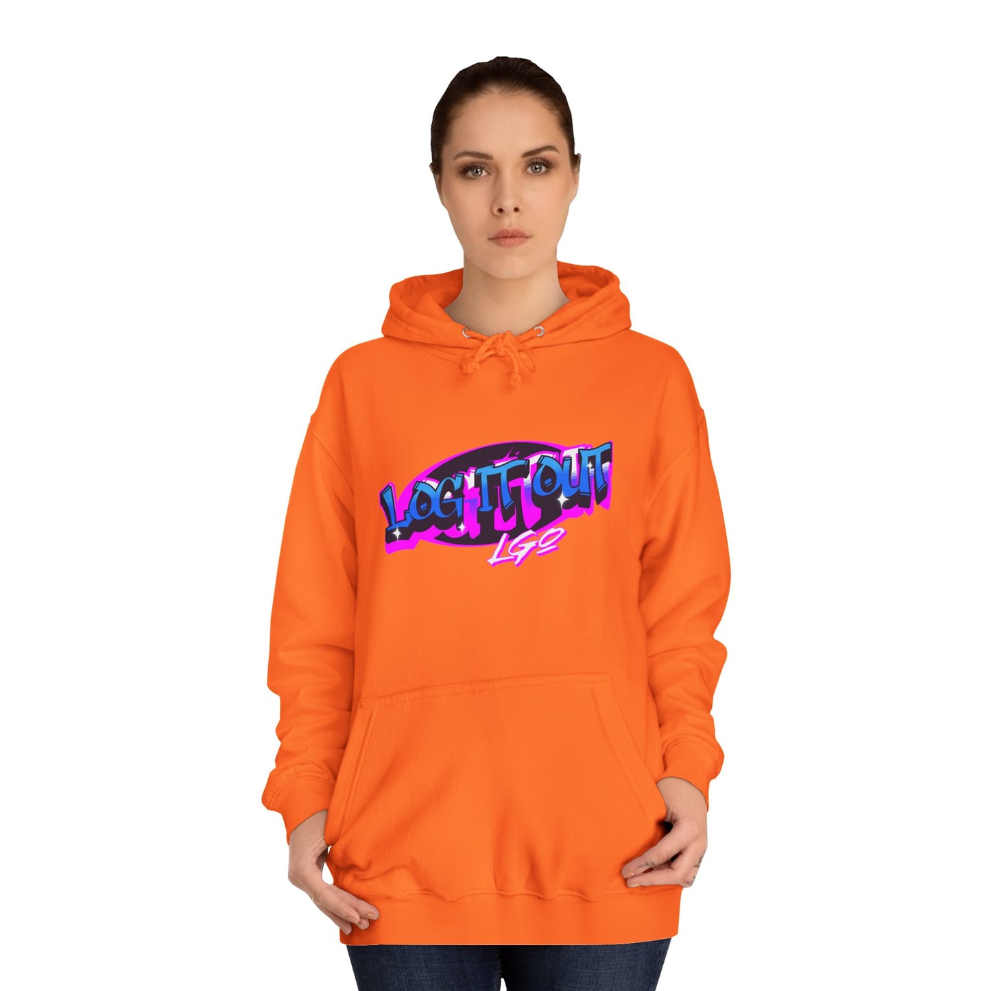 Vibrant Graffiti"Log it out"Hoodie, Unisex Fashion, Casual Wear, Student Apparel, Street Style, Gift for Graduates