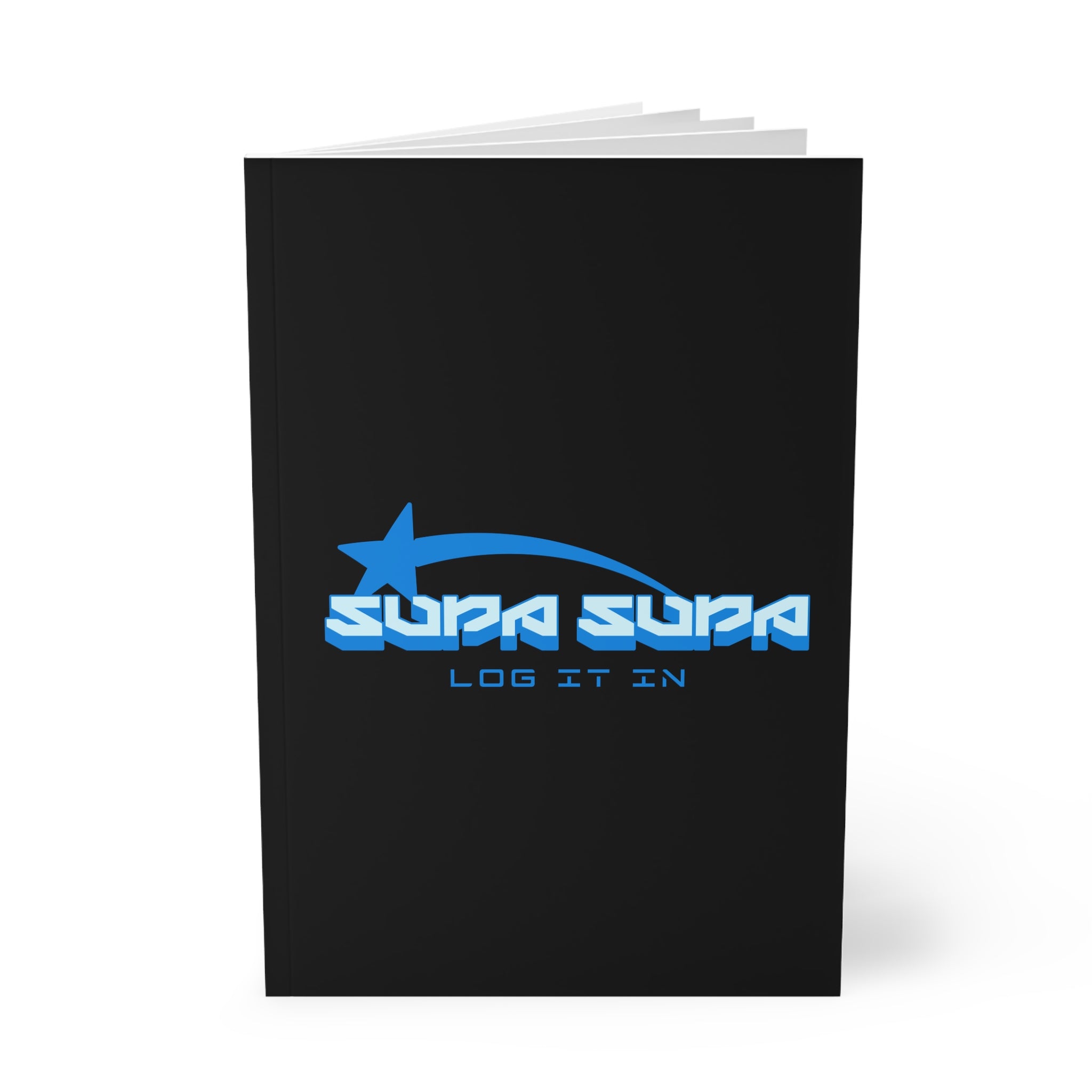 Log It In A5 Softcover Notebook — Retro Blue 'Supa Supa' Graphic Journal