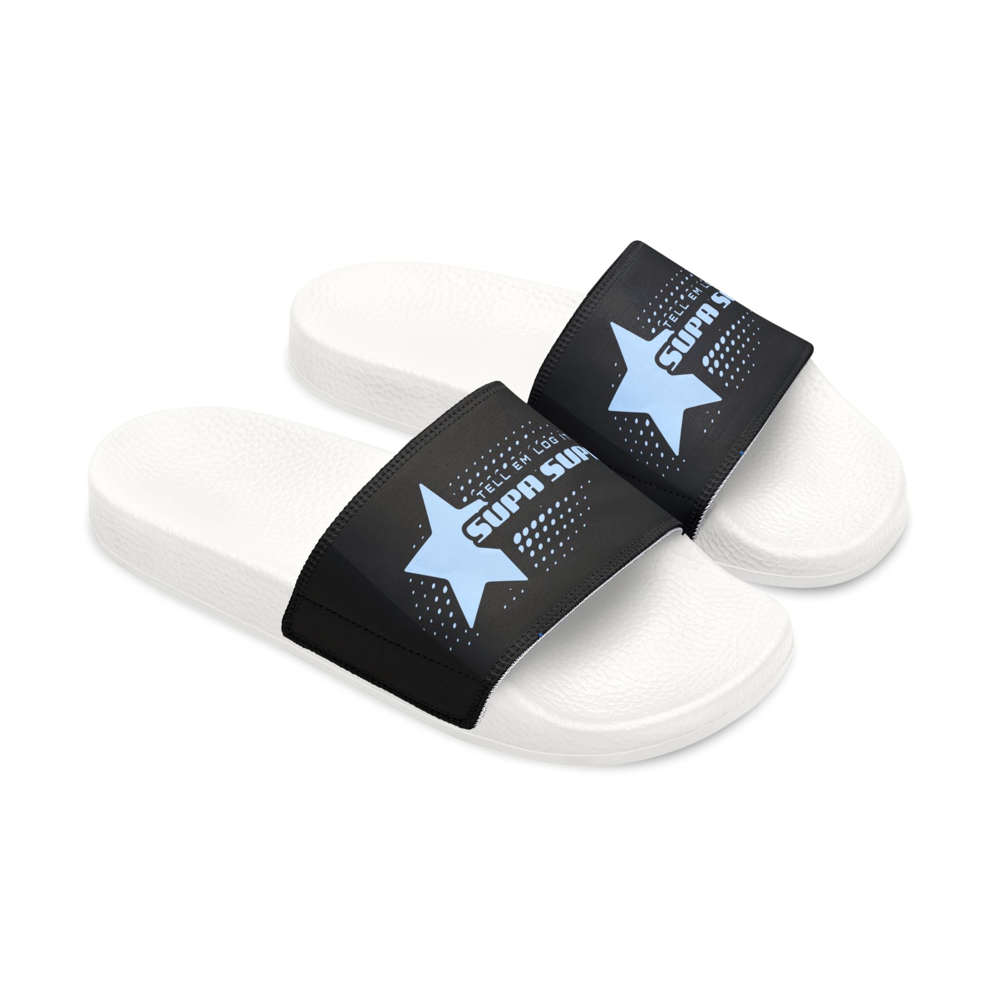 Women's Slide Sandals — Removable strap " Tell em log it in" Comfort Slides