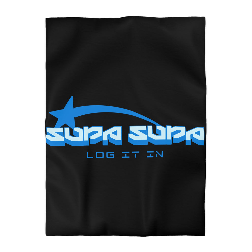 Duvet Cover — Black 'Supa Supa Log It In' Graphic Microfiber Bedding