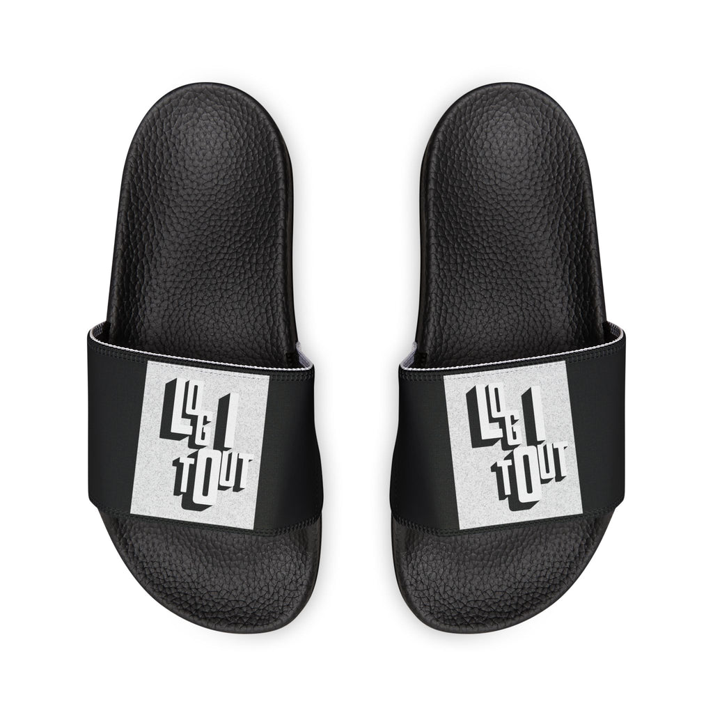 Men's Removable-Strap Slides — Black Graphic Log it out Sandals