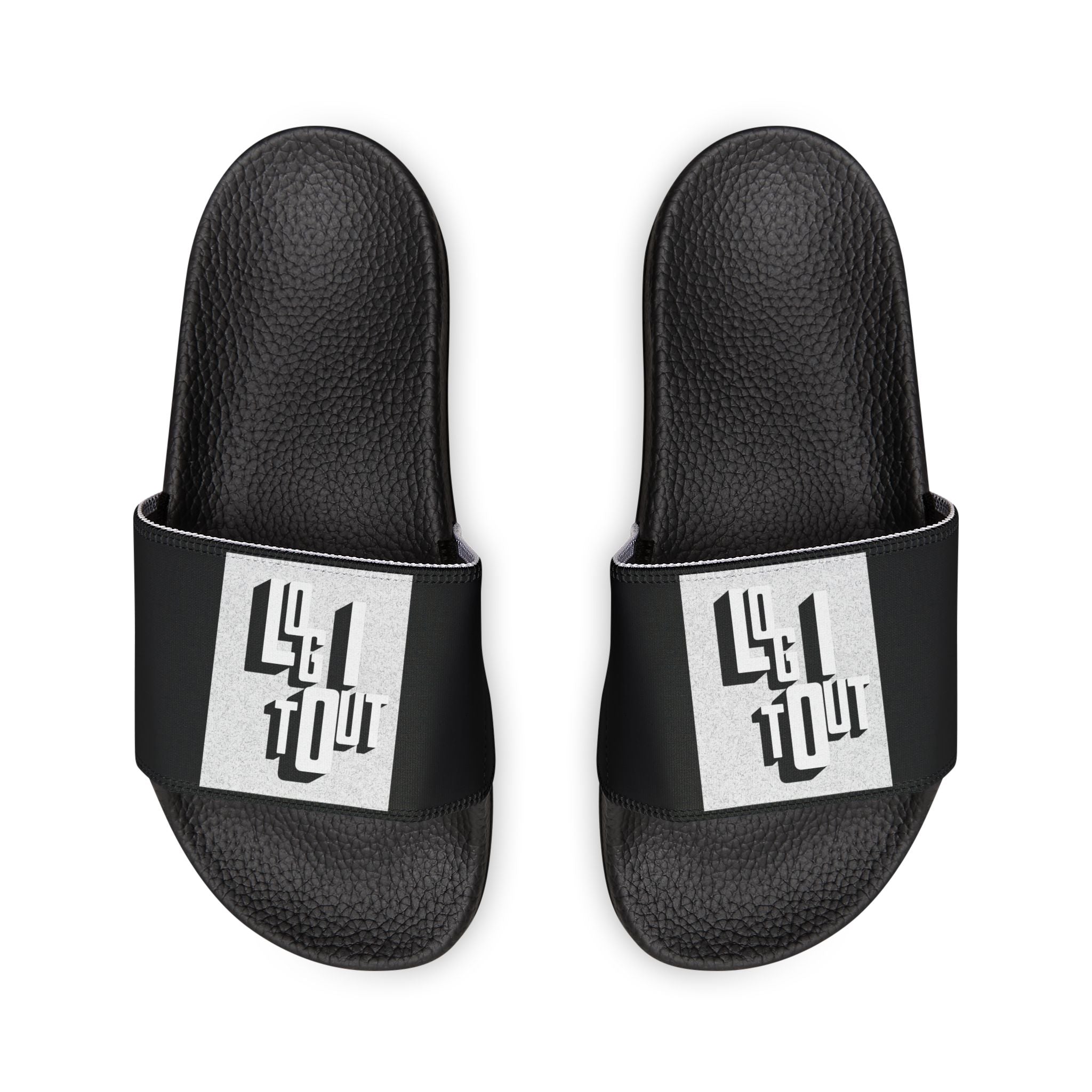 Men's Removable-Strap Slides — Black Graphic Log it out Sandals