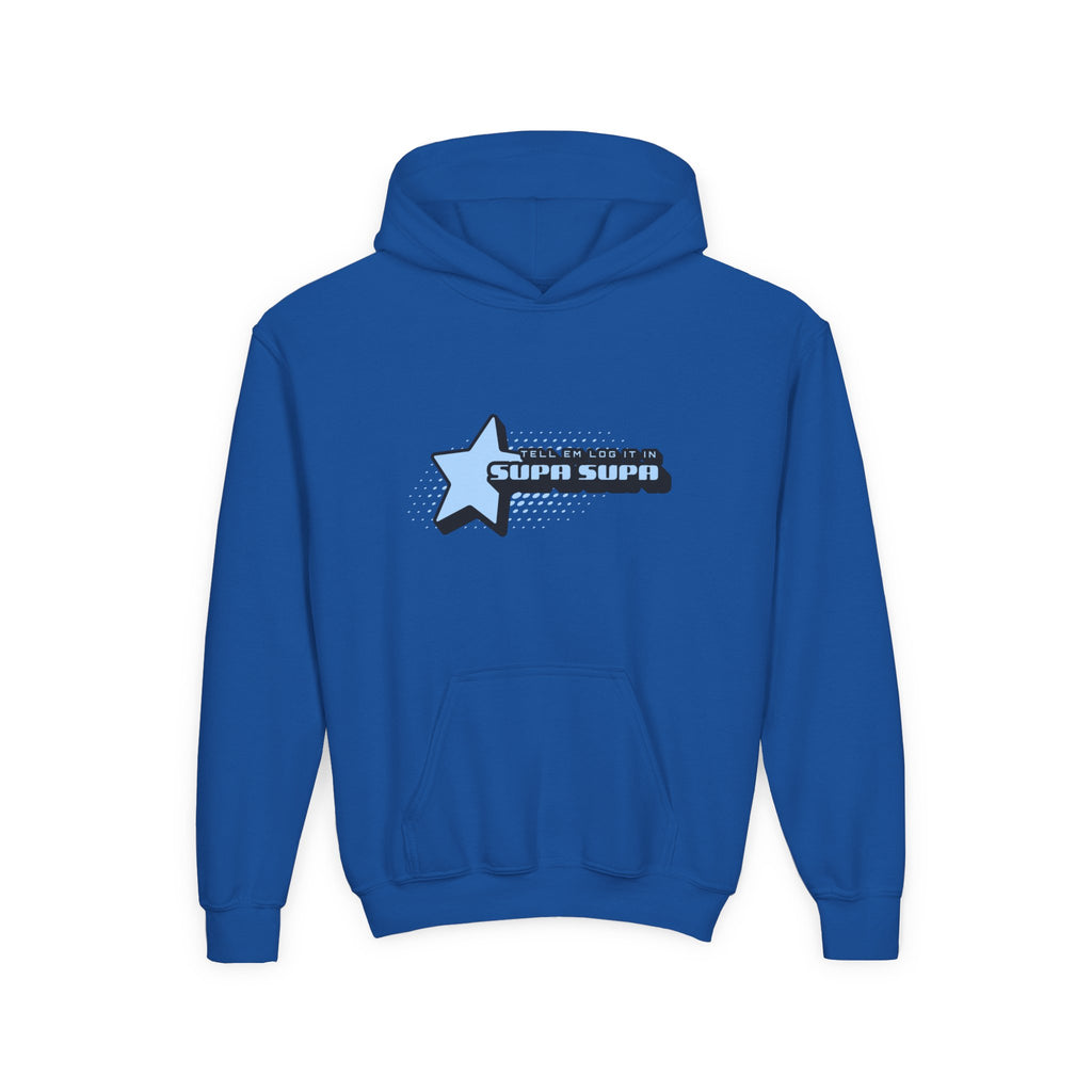 Youth Hoodie — Blue Star "SUPA SUPA" Graphic Pullover