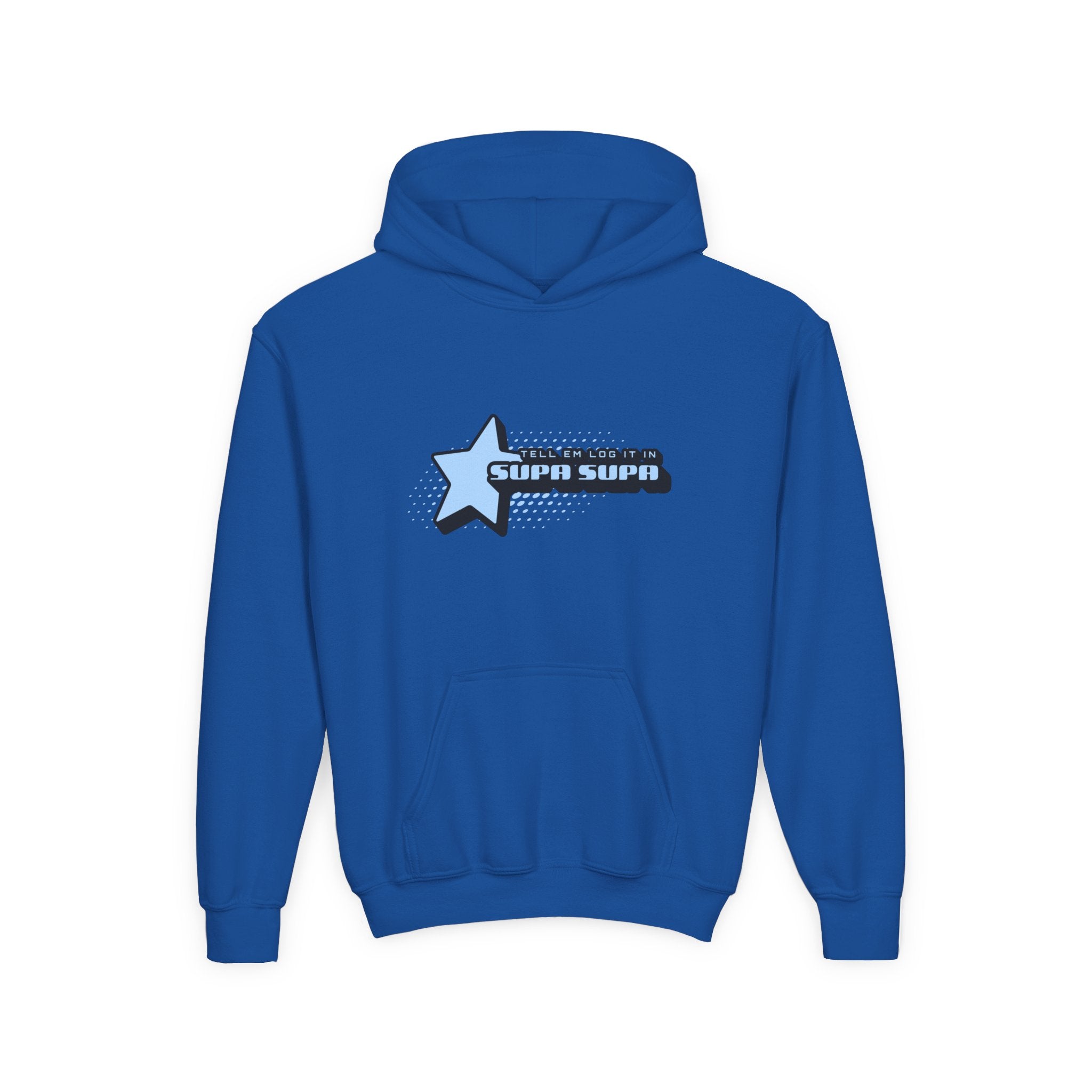 Youth Hoodie — Blue Star "SUPA SUPA" Graphic Pullover