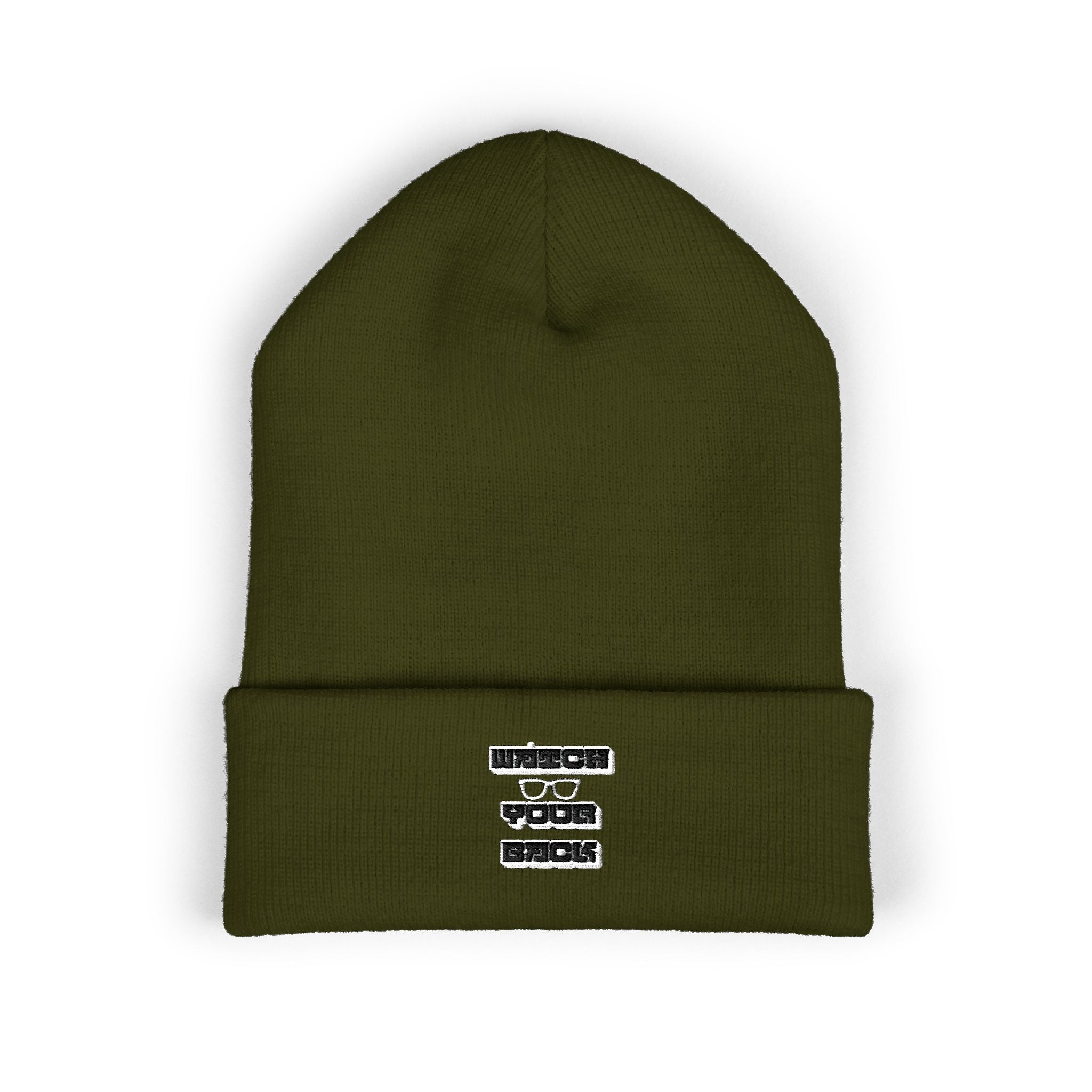 Embroidered 'Watch Your Back' Classic Cuffed Beanie — Cozy Winter Knit Hat
