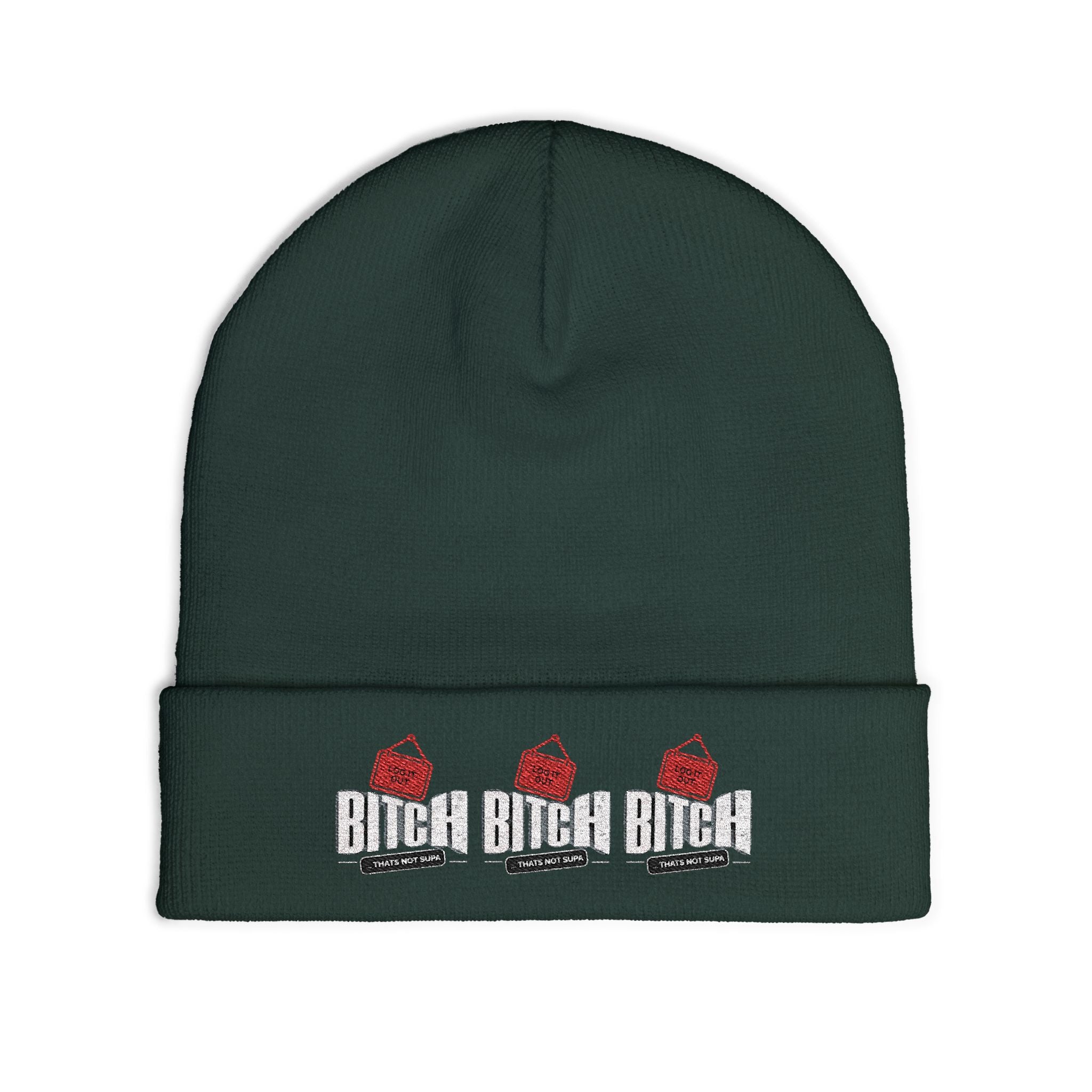 Embroidered 'LOG OUT' Knit Beanie — Gnome Humor Winter Hat