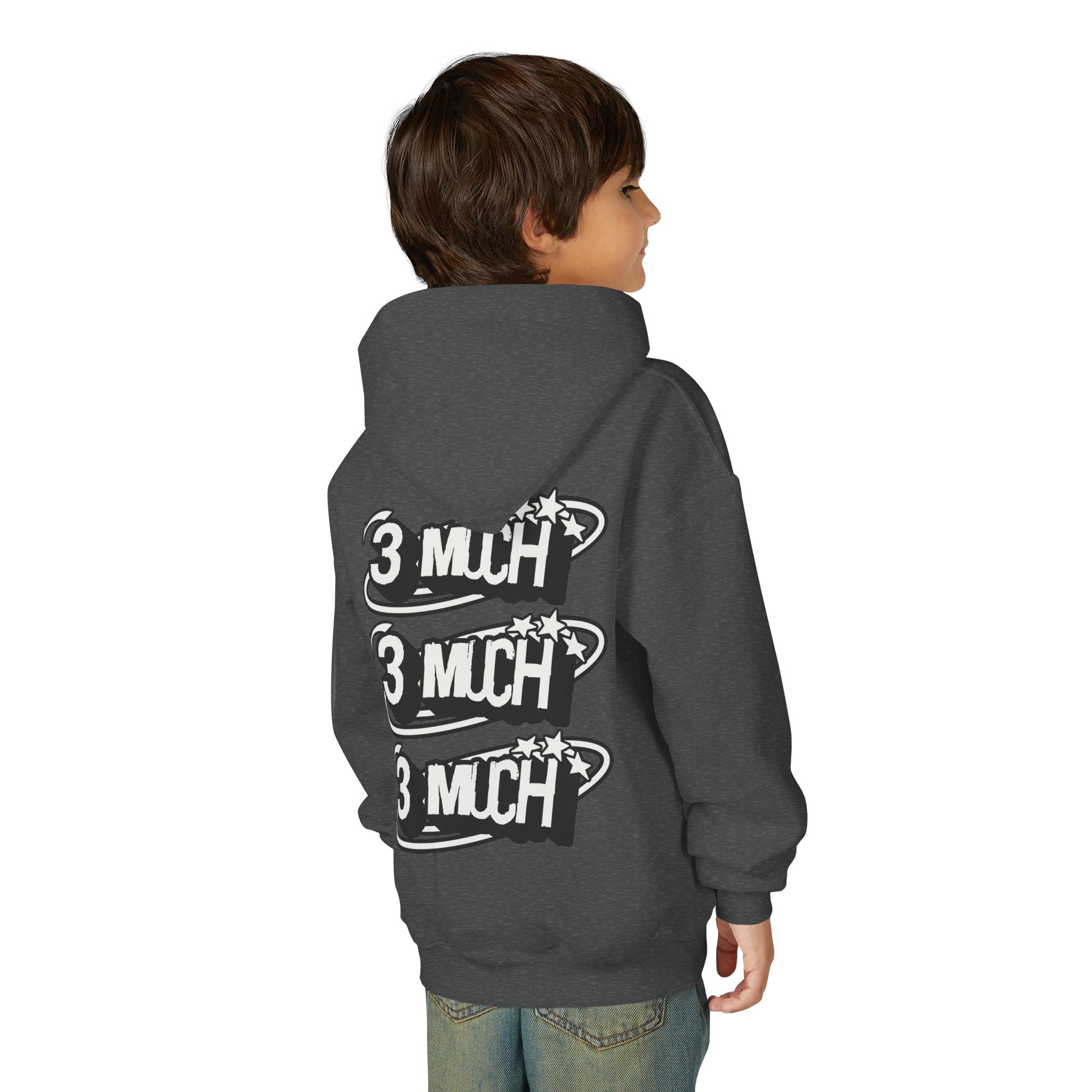 Youth Hoodie — Retro '3 MUCH'Style Graphic Pullover
