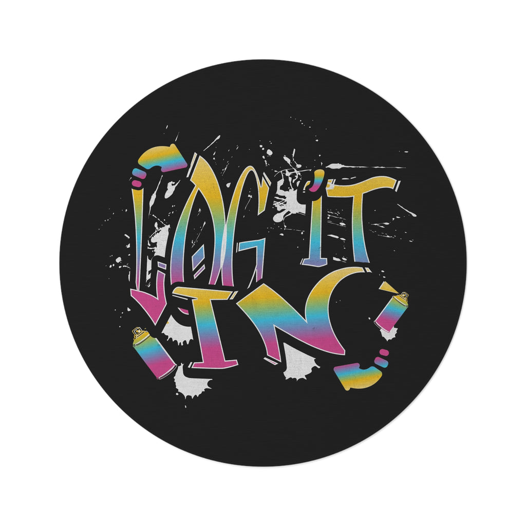 Round Rug — "Log It In!" Colorful Graffiti Rug