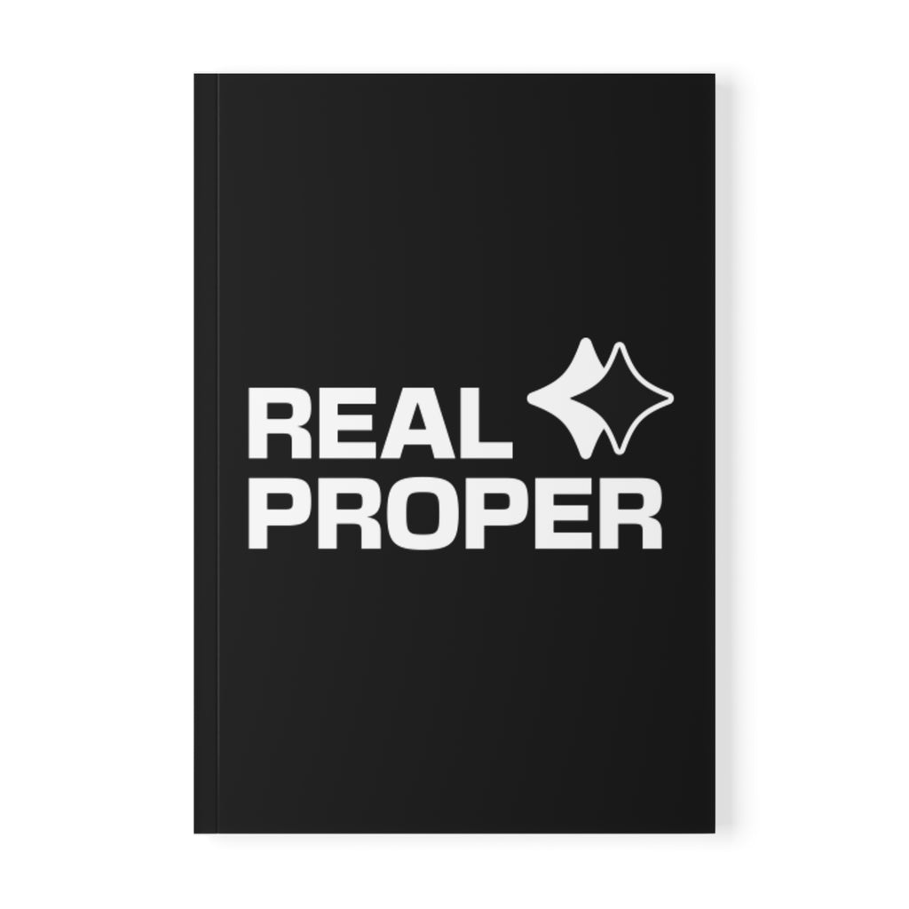 Real Proper A5 Softcover Notebook — Black Logo Journal for Notes & Planning