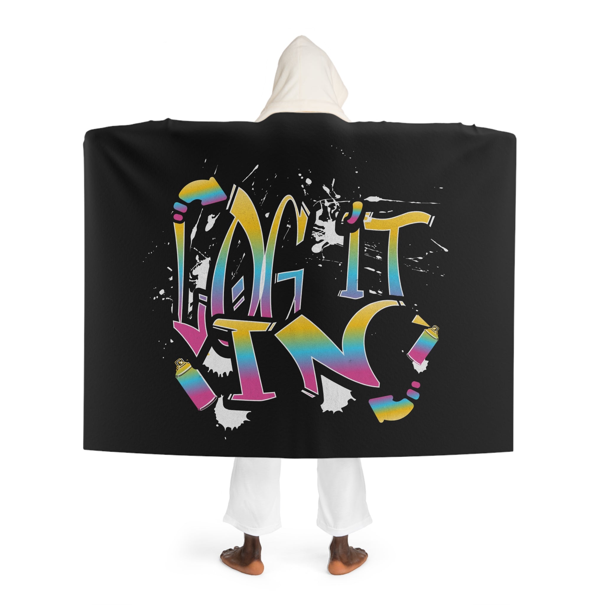 Hooded Sherpa Blanket — "LOG IT IN" Fleece Hooded Throw Blanket