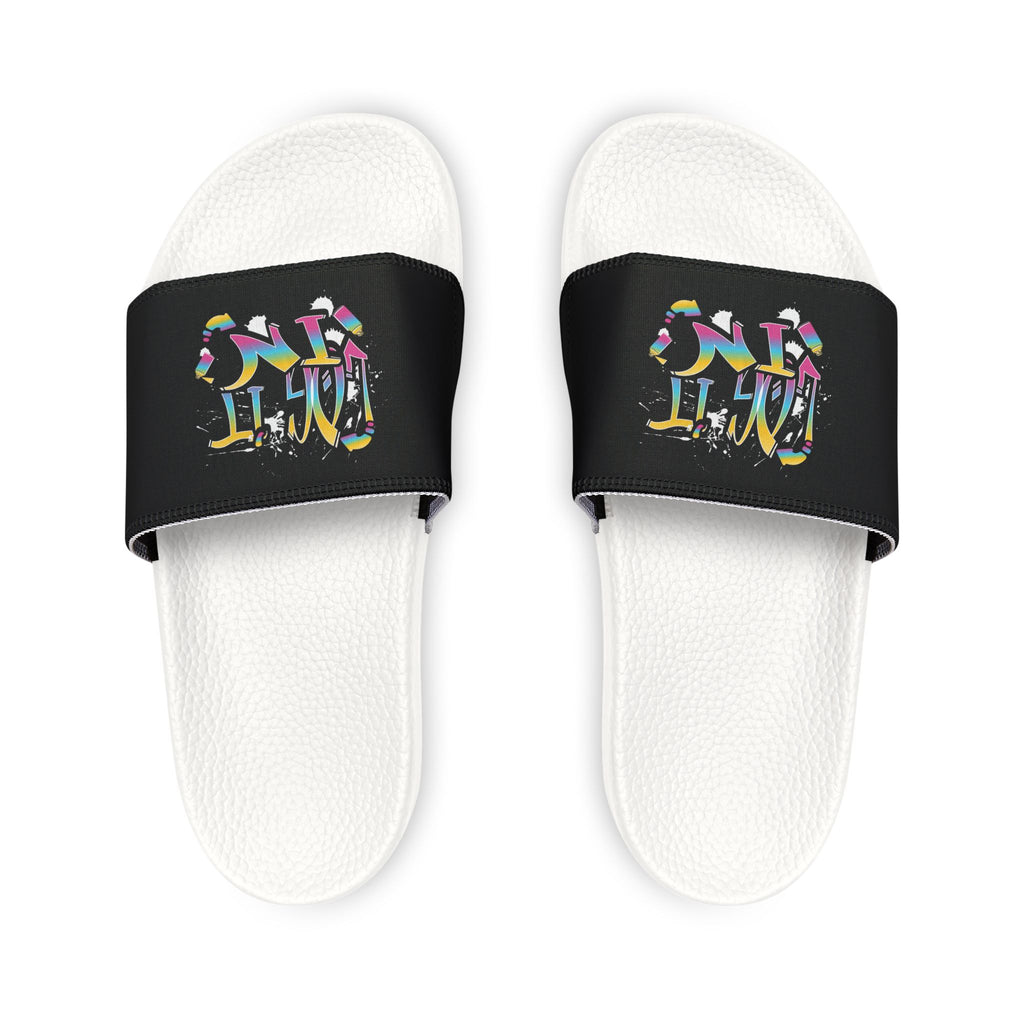 Women's Slide Sandals — Colorful Graffiti 'LOG IT IN' Removable-Strap Slides