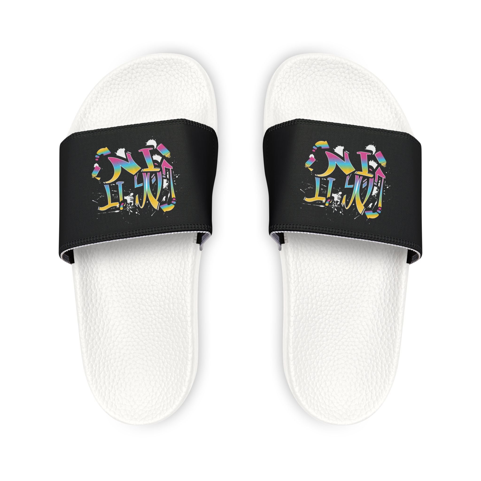 Women's Slide Sandals — Colorful Graffiti 'LOG IT IN' Removable-Strap Slides