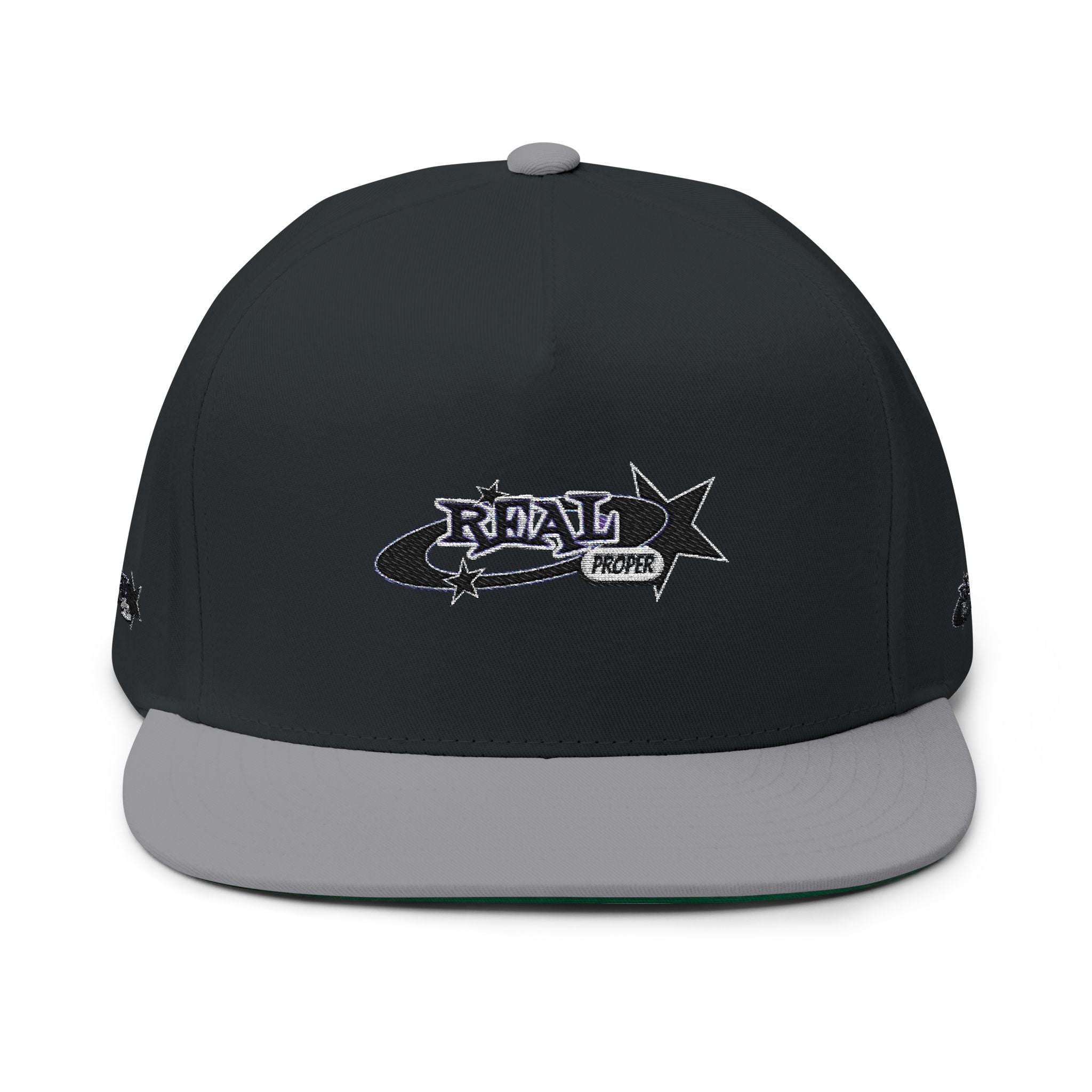 Embroidered Flat Bill Cap — Retro 'Real Proper' Logo Snapback