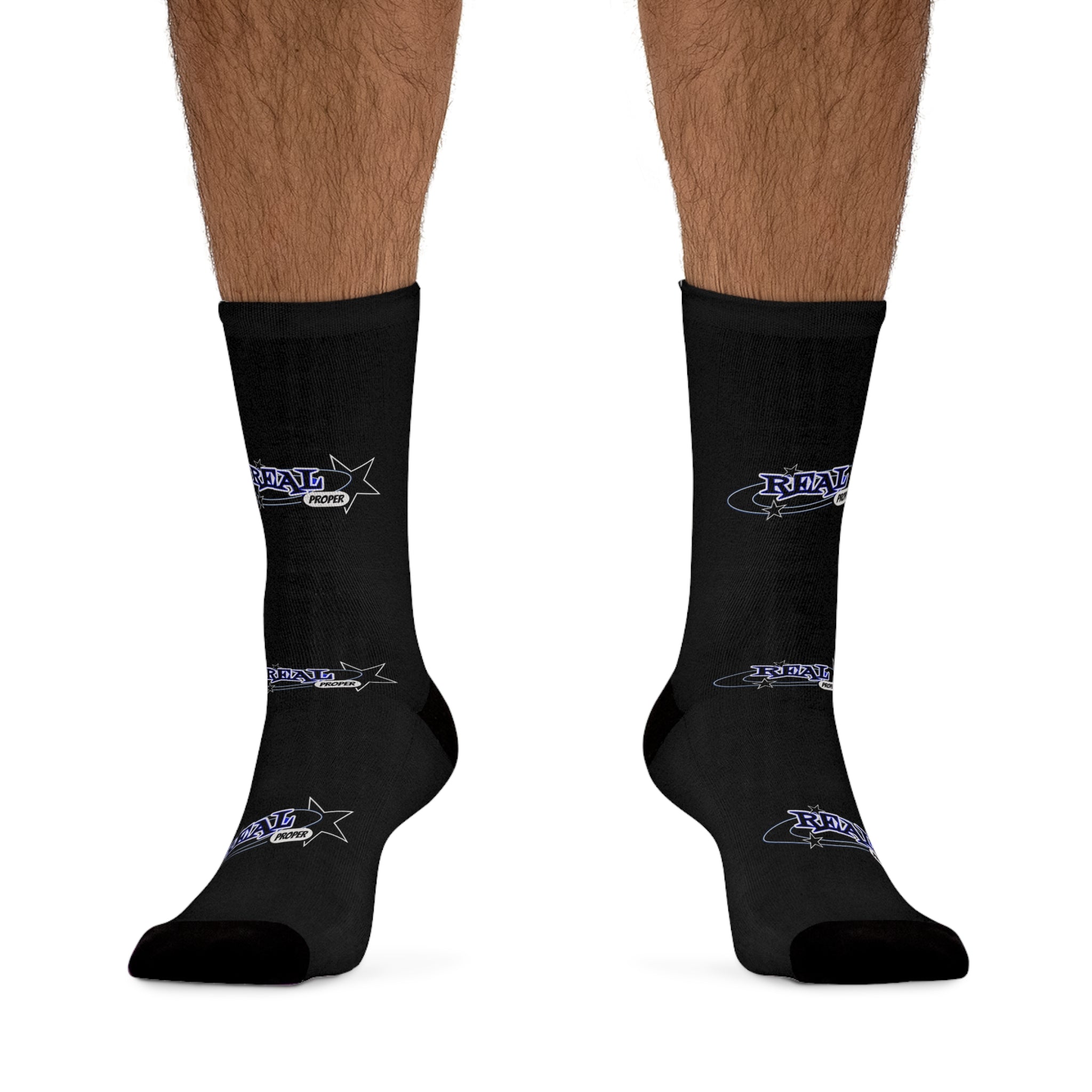 "Real Proper" Logo Crew Socks — Recycled Poly Performance Socks