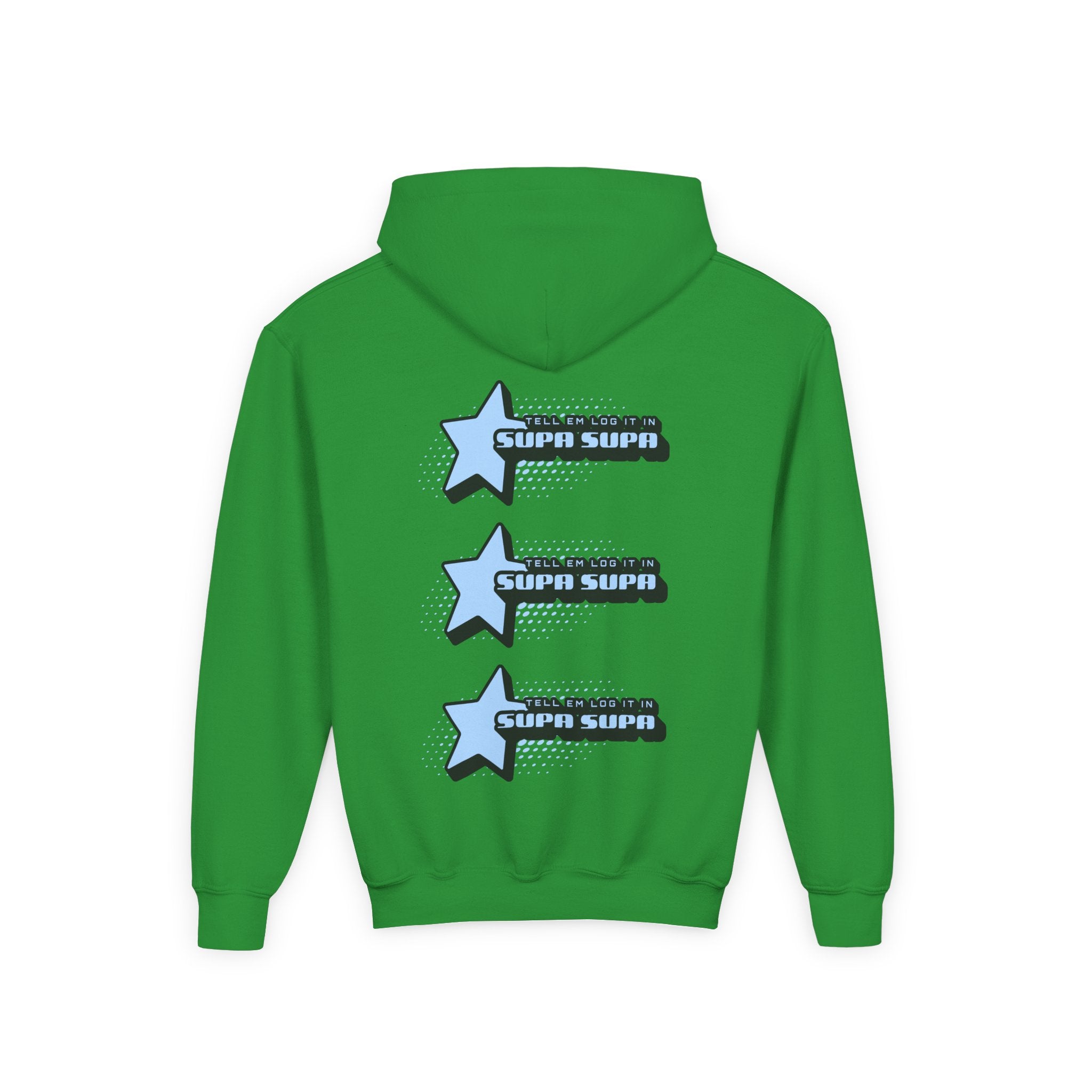 Youth Hoodie — Blue Star "SUPA SUPA" Graphic Pullover