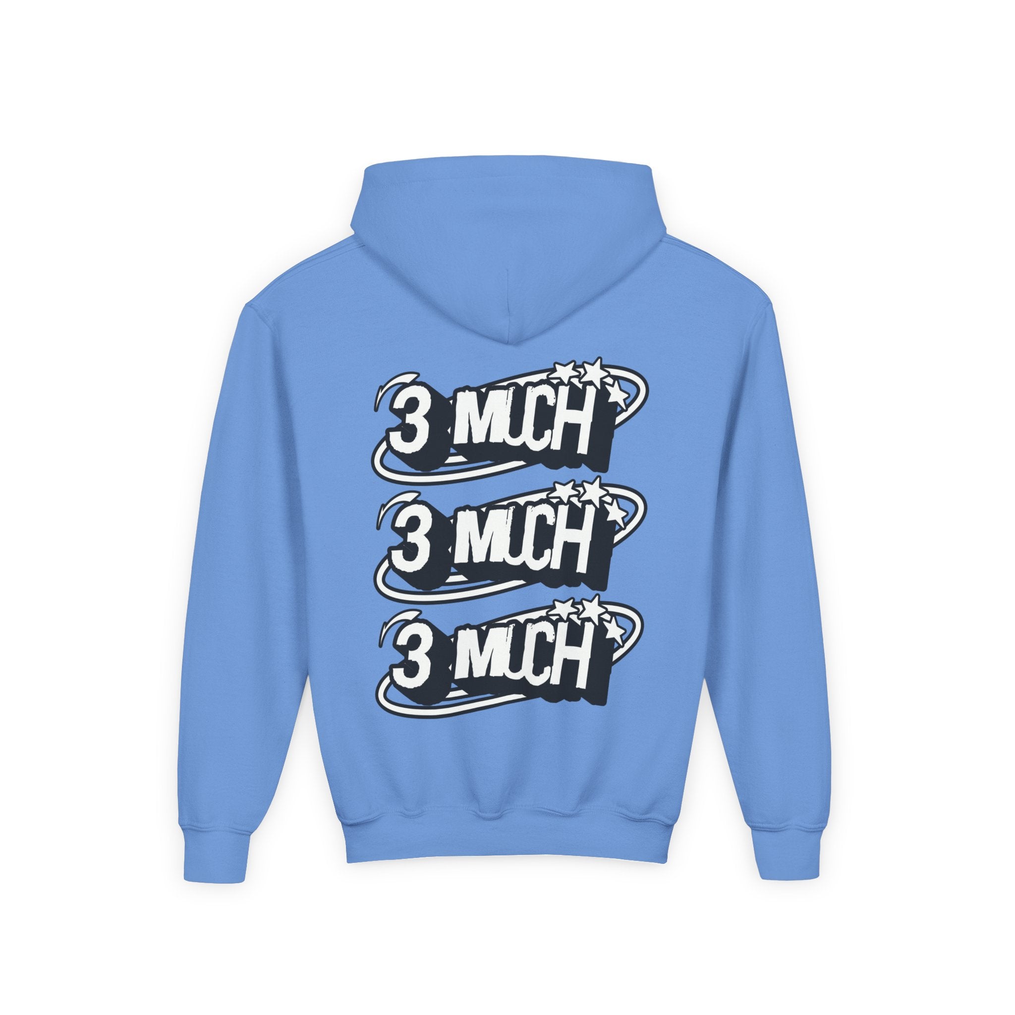 Youth Hoodie — Retro '3 MUCH'Style Graphic Pullover