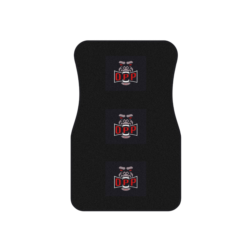 Car Mats (Set of 4) - Black "OPP" Logo Floor Liners with Repeated Badge Design