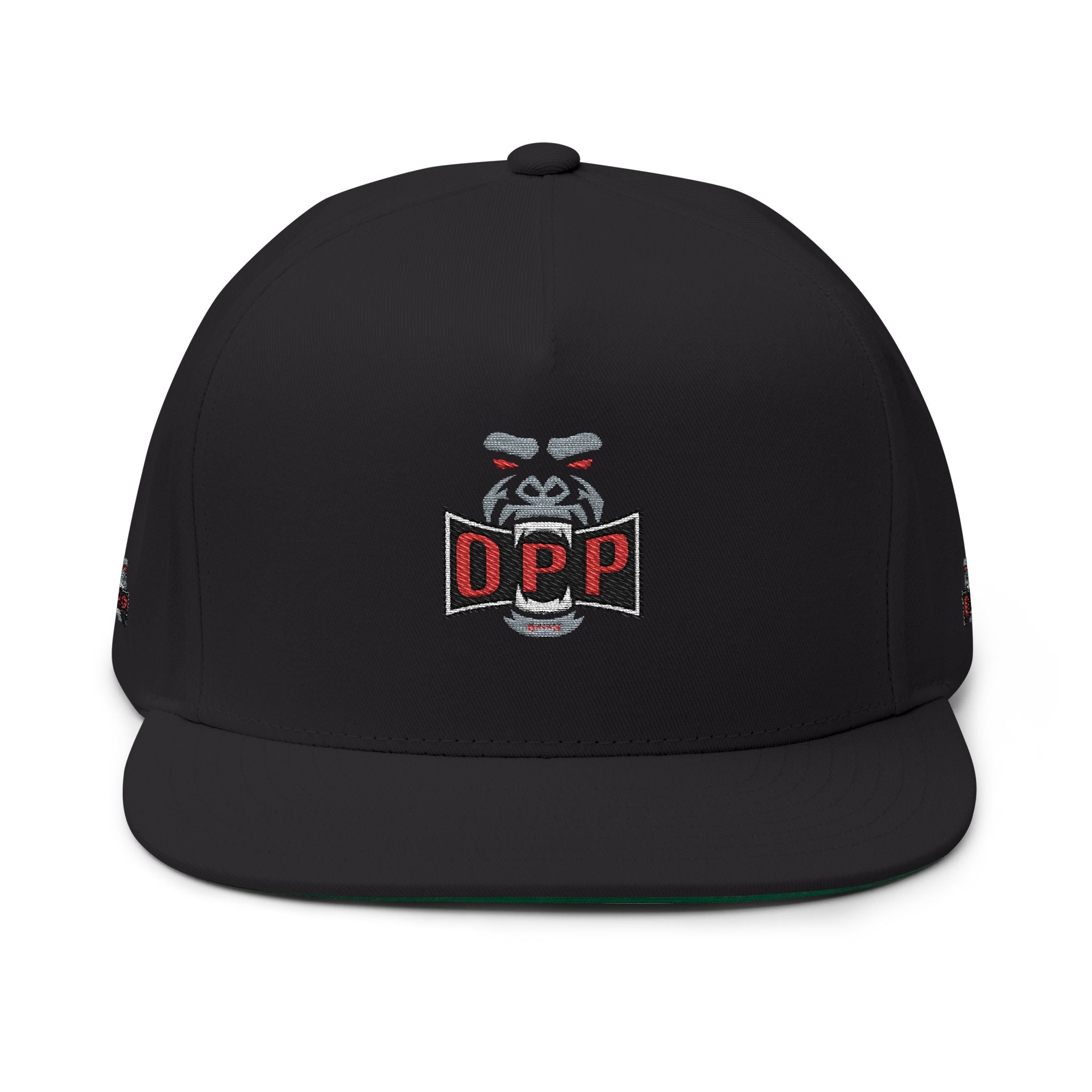 OPP Embroidered Flat Bill Cap — Retro Logo Snapback Hat
