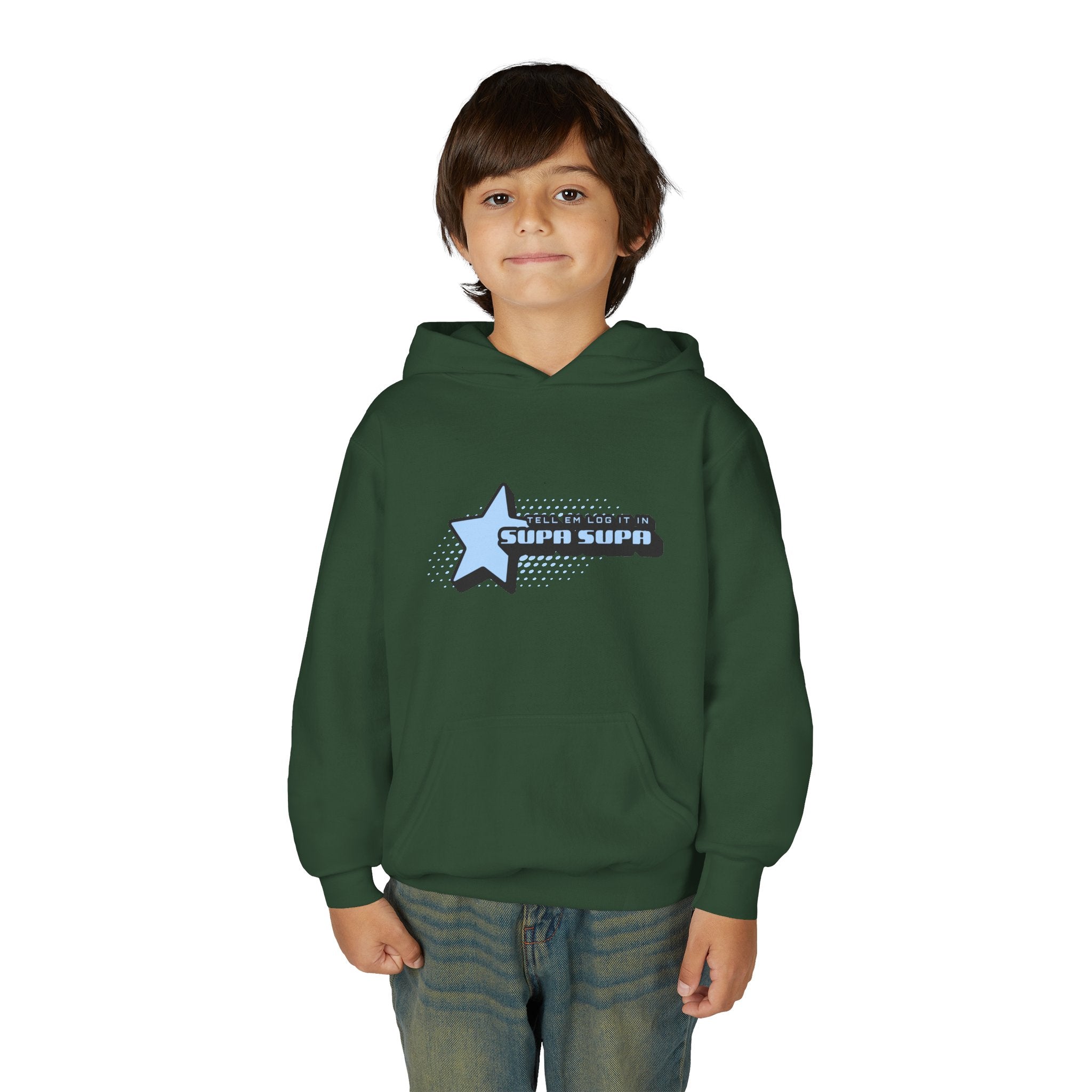 Youth Hoodie — Blue Star "SUPA SUPA" Graphic Pullover